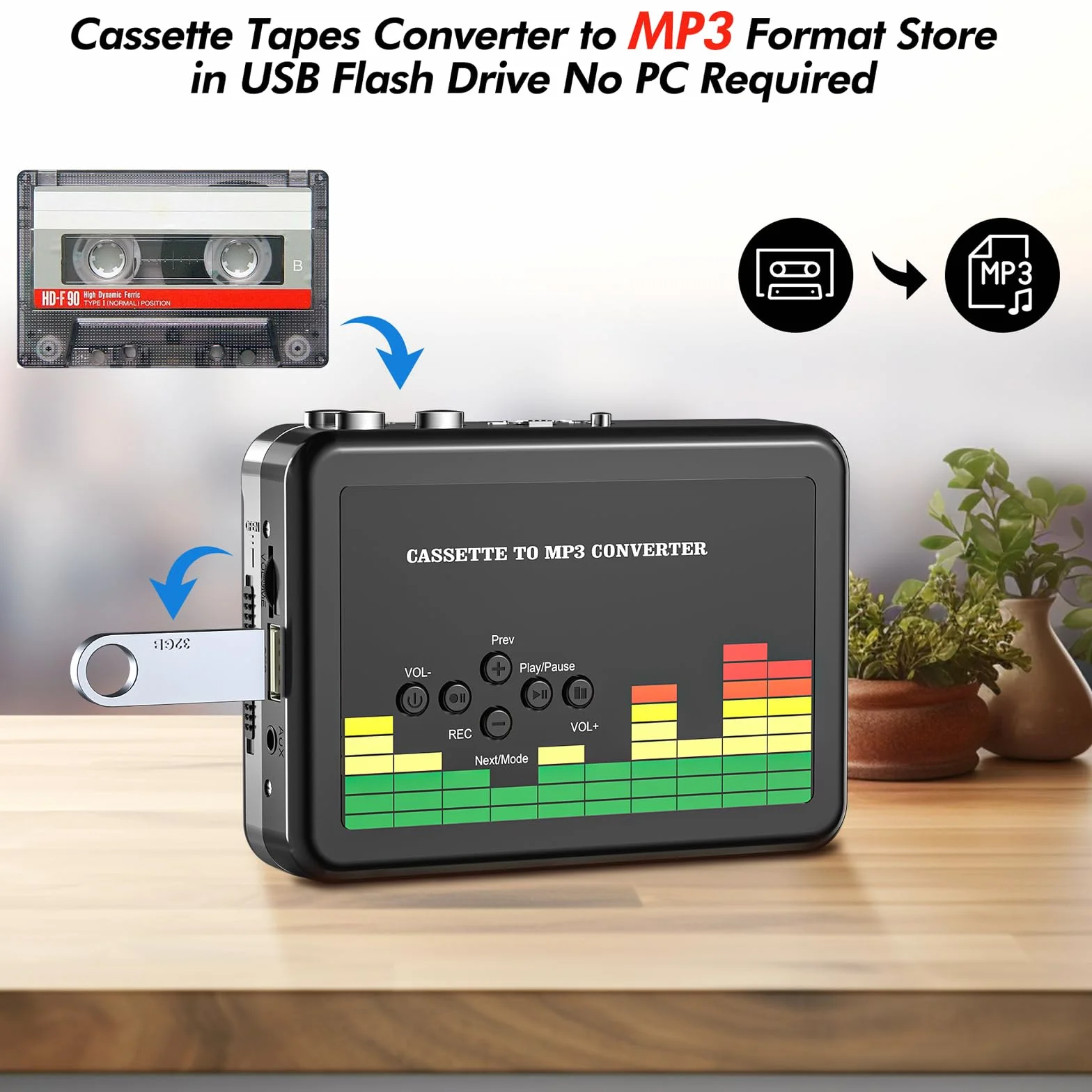 Reproductor de casete USB convertidor a MP3 portátil con auriculares
