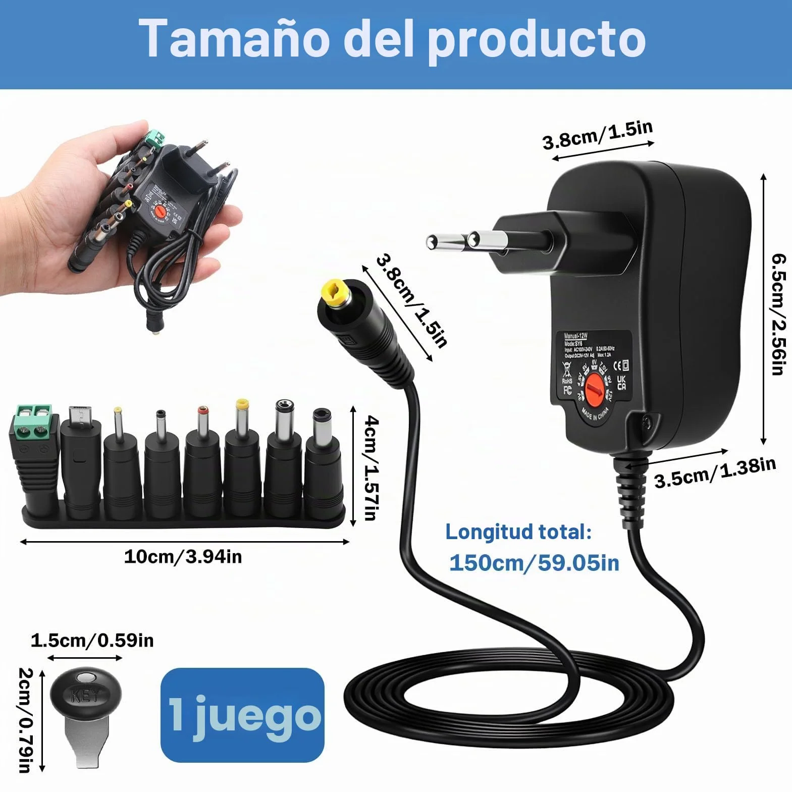 12 W - Adaptador de corriente universal AC/DC 3 V, 4,5 V, 5 V, 6 V, 7,5 V, 9 V, 12 V, con 8 conectores DC Transformador de alimentación multivoltaje para luz Router TV Box Cámara Tableta 1000 mA Max