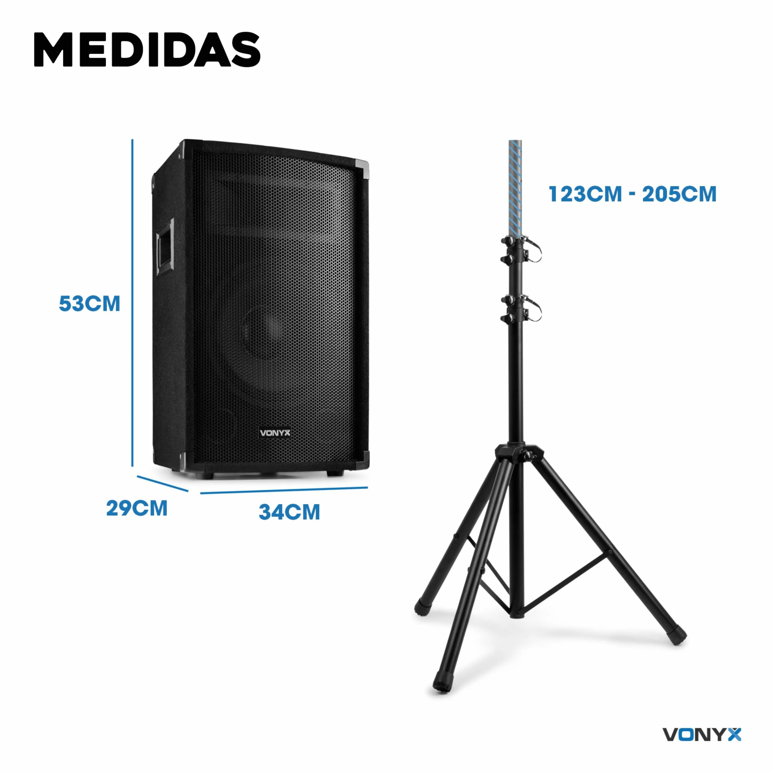 Vonyx VX210 – Sistema Karaoke Profesional de 800W con 2 Altavoces 10” y Soportes, Mezclador 4 Canales, Bluetooth, USB, SD, Equipo de Sonido para Fiestas y Karaoke Adultos, Color Negro
