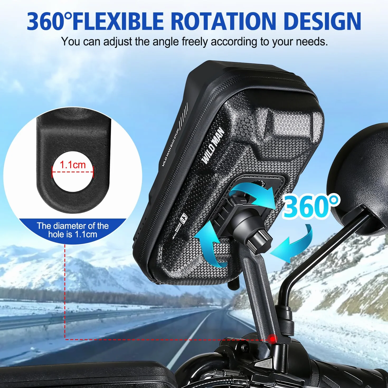 Soporte Móvil Moto Impermeable de Aluminio para Retrovisor - Rotación 360° Ajustable Con Cubierta de Lluvia - Compatible Con Teléfonos de 3.5-6.9"
