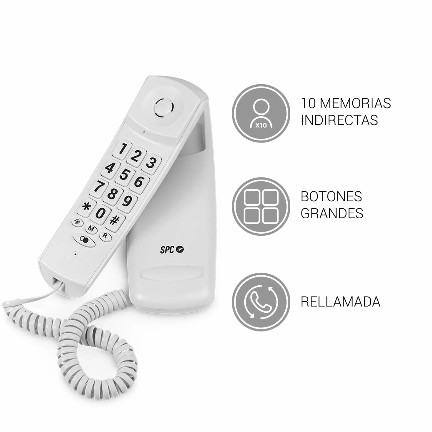 SPC Original Lite 2 Teléfono Fijo sobremesa Pared Compacto señal Luminosa 10 memorias indirectas Teclas Grandes rellamada Blanco