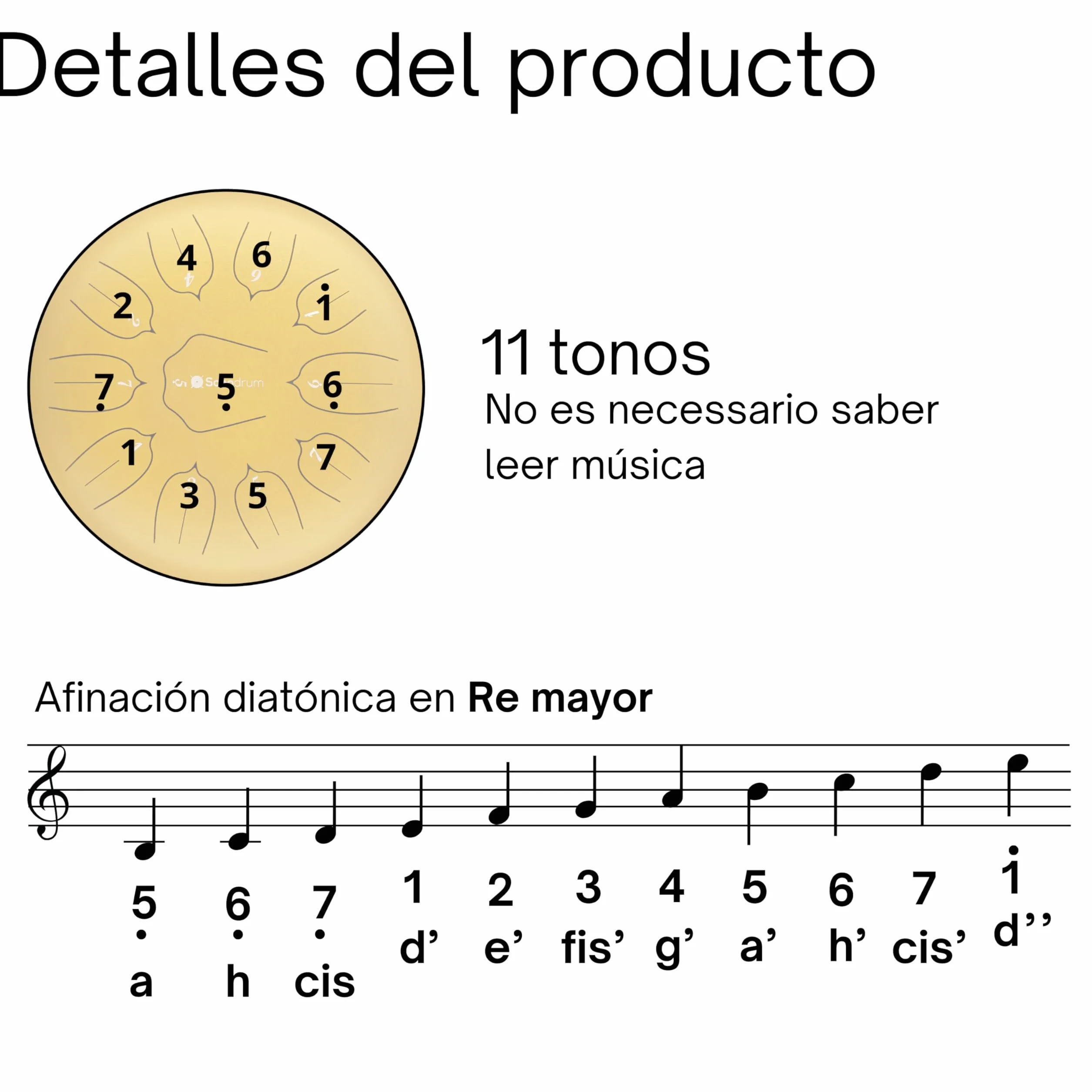 Tongue Drum “Standard Re mayor” en verde - diámetro 30 cm y 11 notas. Handpan con libro de música, bolsa y mallets. Instrumento de percusión Handpan para niños y adultos.