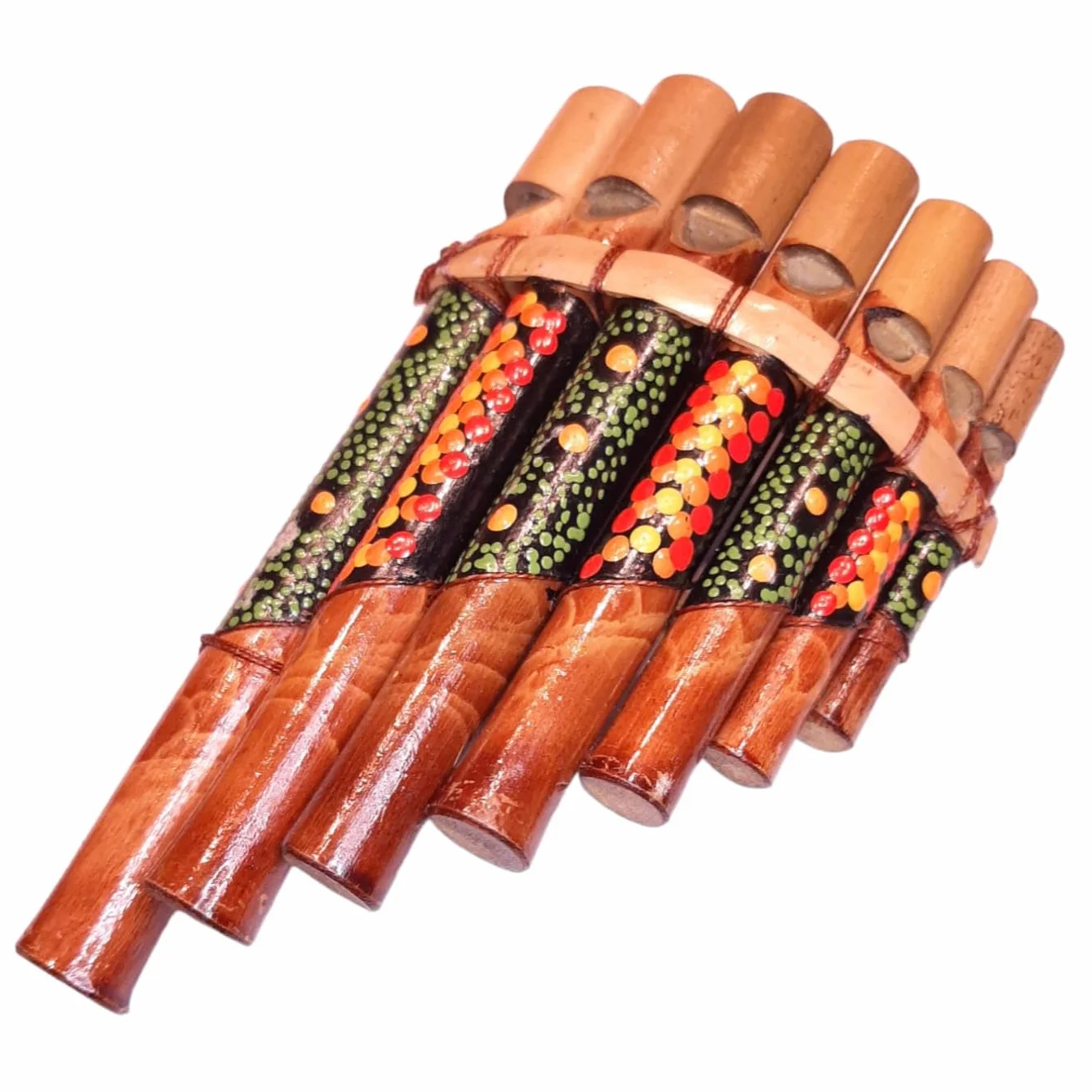 Flauta de pan Peruano Artesanía Decorada 7 notas Bambú Madera Pintada
