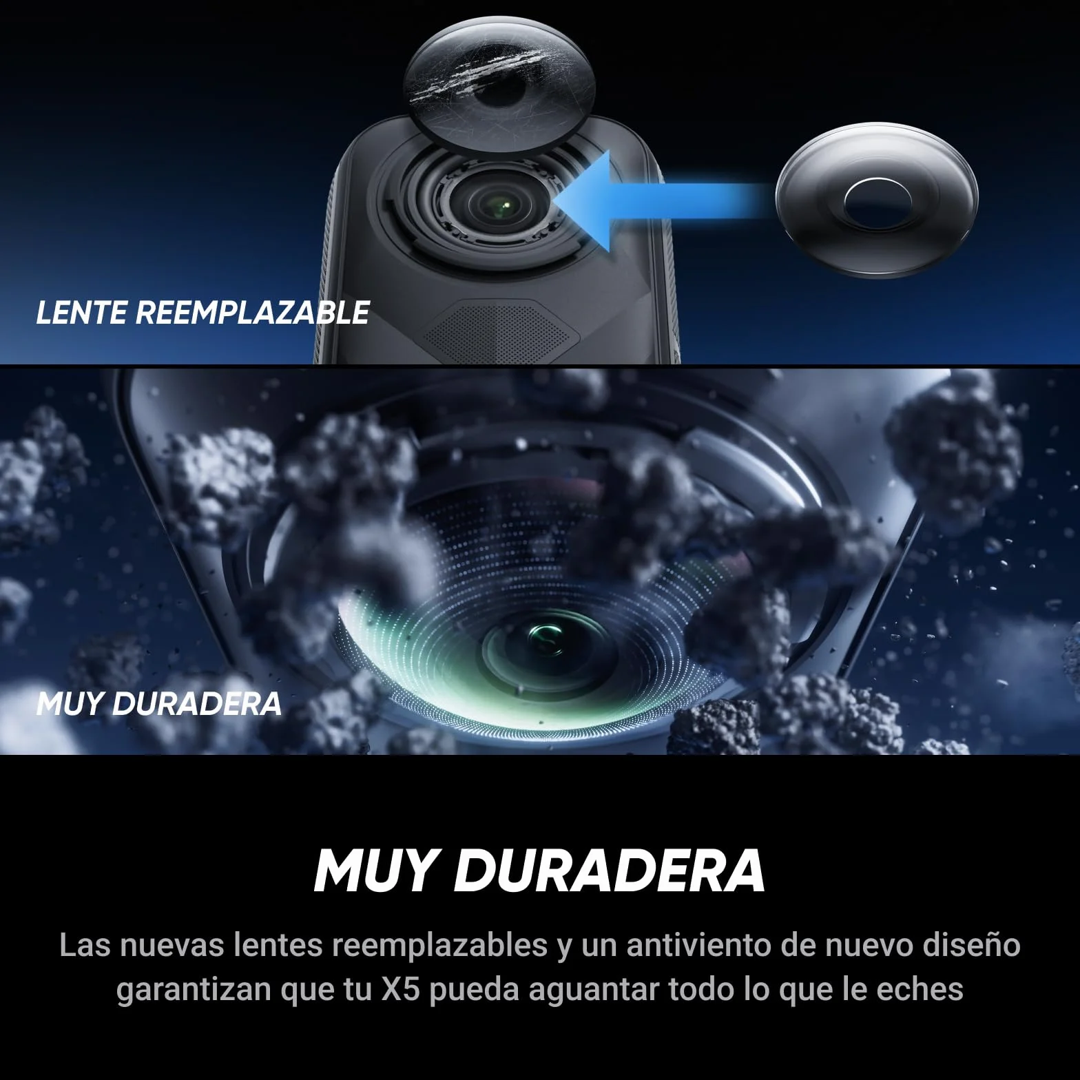 Insta360 X5 Cámara 8K 360° resistente al agua, estabilización, batería 3h, triple chip IA
