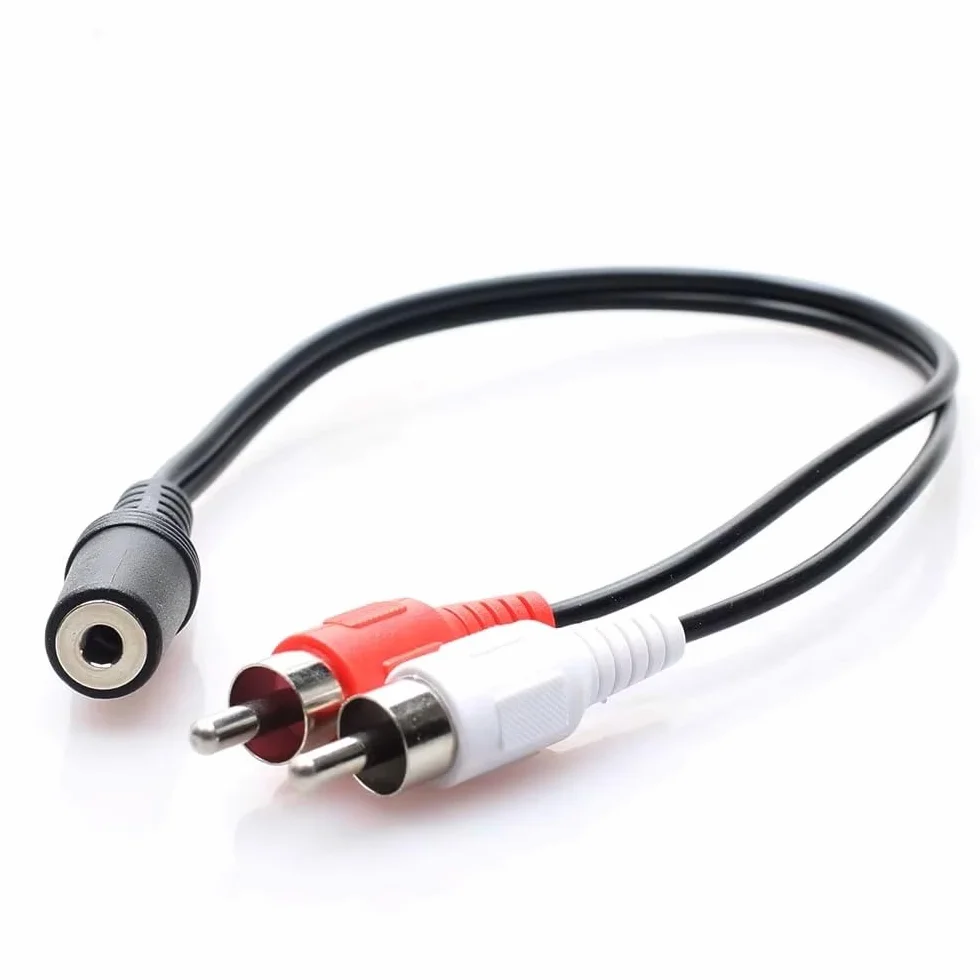 TECHZOCO Cable Audio Estéreo Hembra de 3.5 mm a 2X RCA Macho, Cable Divisor Audio Estéreo, Apto para para Amplificador, Altavoces, Tocadisco, Mezclador, TV, MP3, Móvil,Tablet, PC, 25 cm