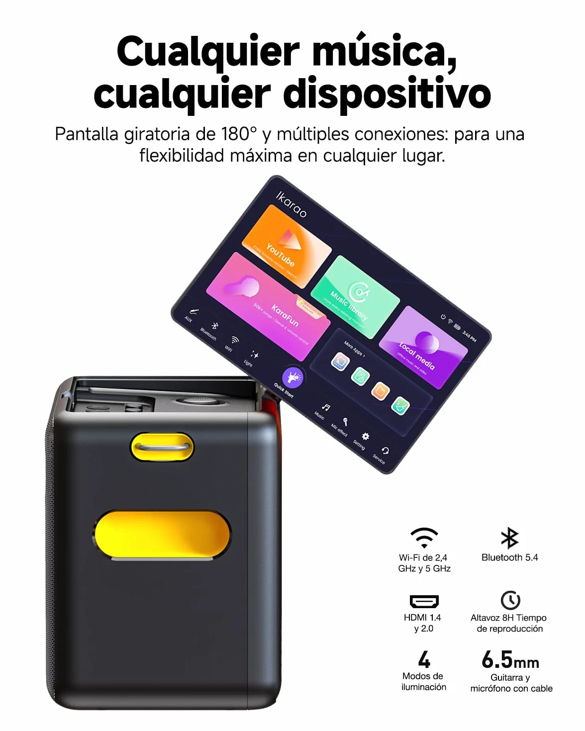 Karaoke Profesional para Adultos con 2 Micrófonos Inalámbricos, Sistema Karaoke para TV con Preamplificador de Micrófono, Bluetooth Portátil para Fiesta（Break X2）