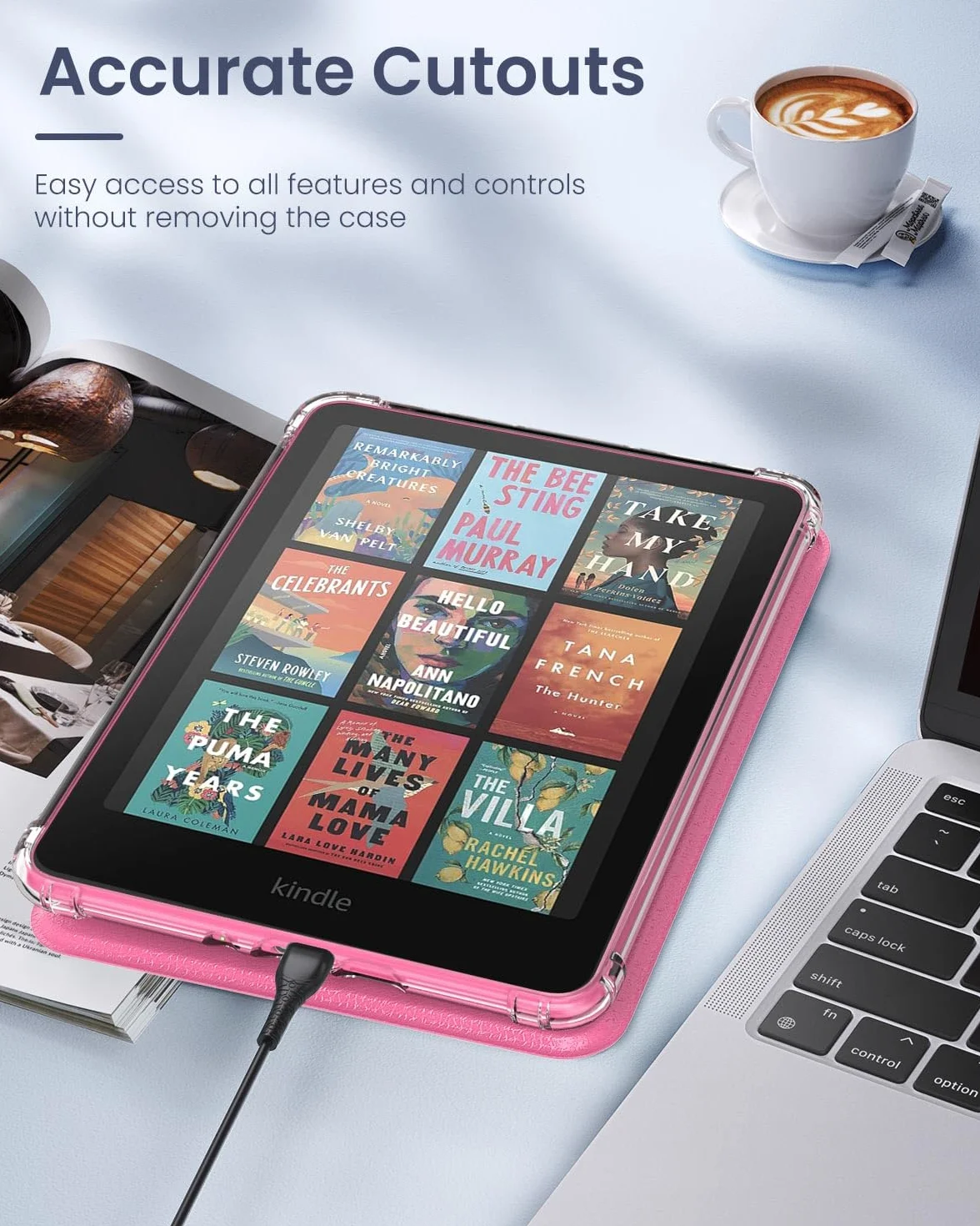 MoKo Funda para Kindle Paperwhite 12th Generation 2024 & Kindle Colorsoft Signature Edition, Carcasa TPU Transparente, Frambuesa