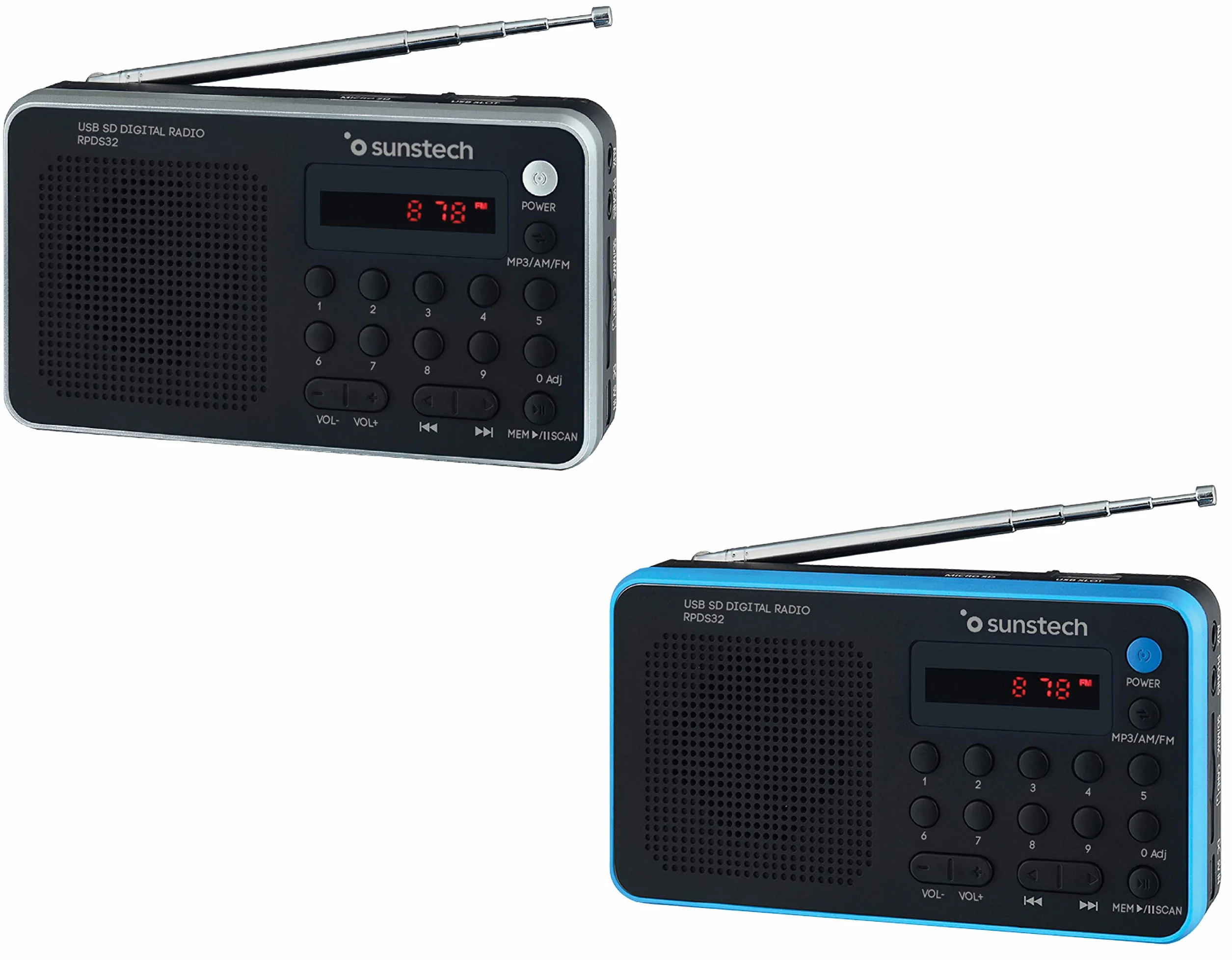 Sunstech RPDS32BL - Radio portátil Digital (Am/FM, USB, SD, MMC, 1.5 W), Color Azul