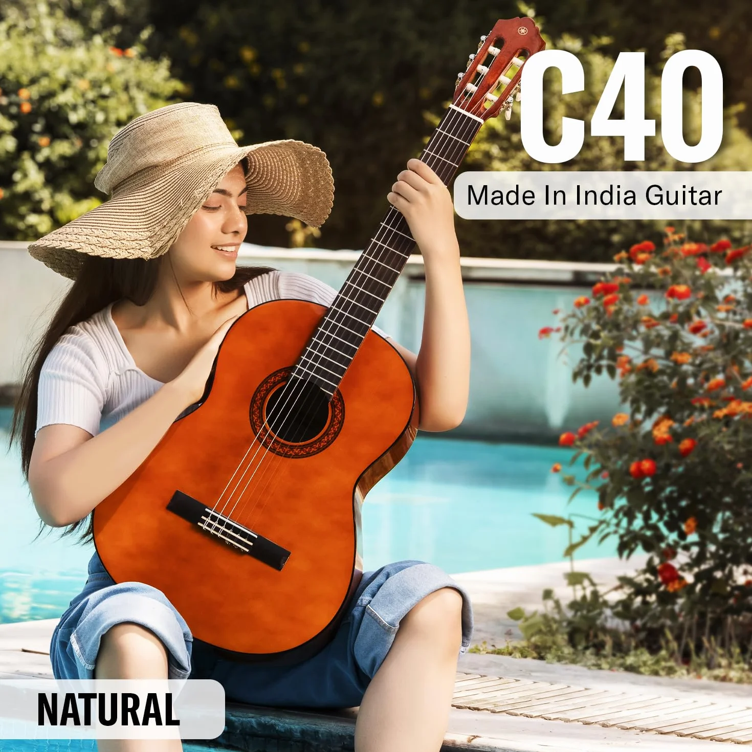Yamaha C40 II Guitarra Clásica Guitarra 4/4 de madera, 65 cm 25 9/16”, 6 cuerdas de nylon, Color Natural