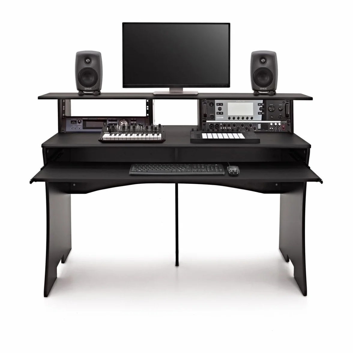 gear4music Escritorio para Estudio de Audio Profesional y Grabacion 8U Negro 3 Niveles
