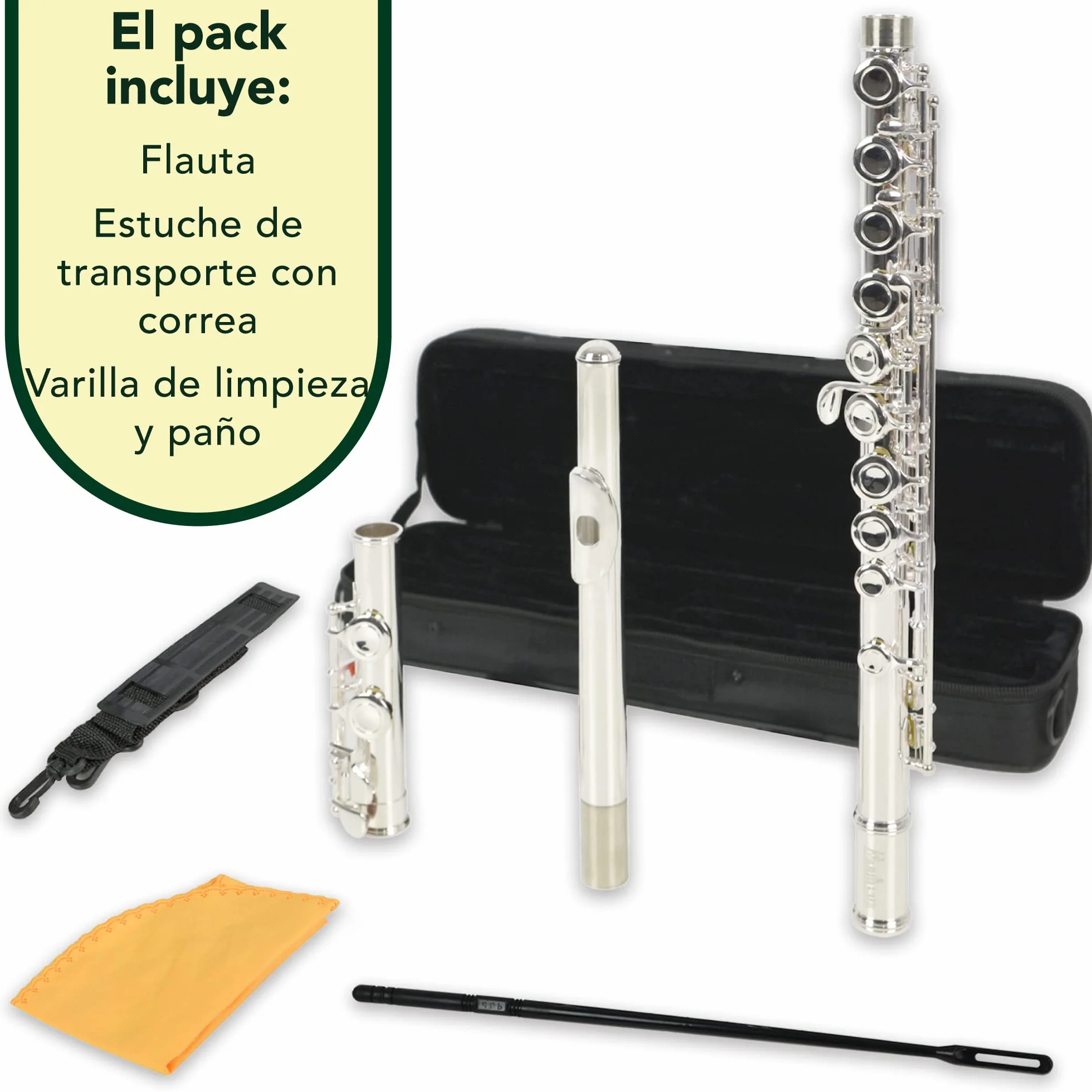 Montreux Flauta Estudiantil Para Principiantes Con Estuche De Transporte Protectora Ligera: Plateado Plateado, Compensación G, Mecanismo Dividido, Coal C