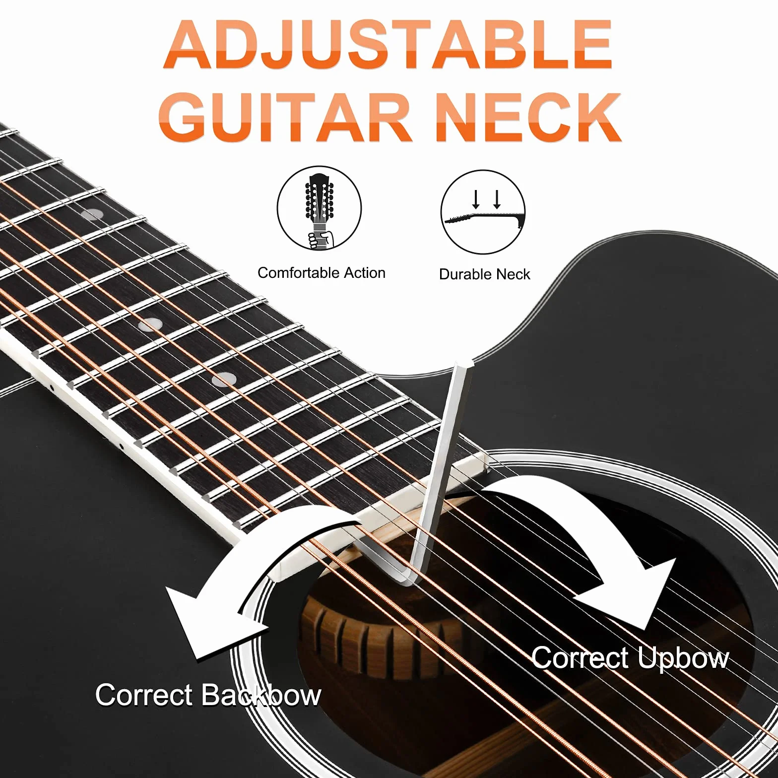 Vangoa Electroacústicas Guitarra de 12 Cuerdas 41 pulgadas con Ecualizador de 4 bandas Dreadnought Doce-cuerdas Guitarra, Negro