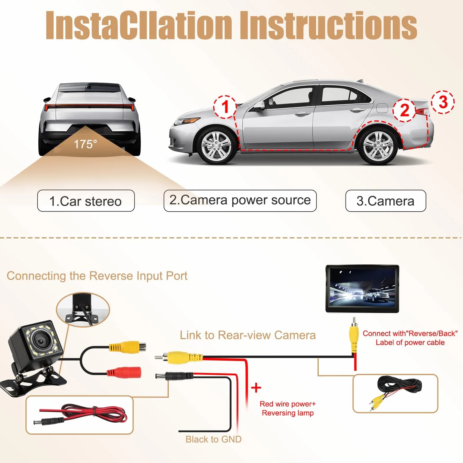 Cámara de Marcha Atrás Coche 1080P Ultra HD, 12 LED Visión Nocturna Súper, IP68 Impermeable 170° Gran Angular, 12V-24V Cámara Trasera Universal para SUV Camiones Automóviles Pickup Furgonetas
