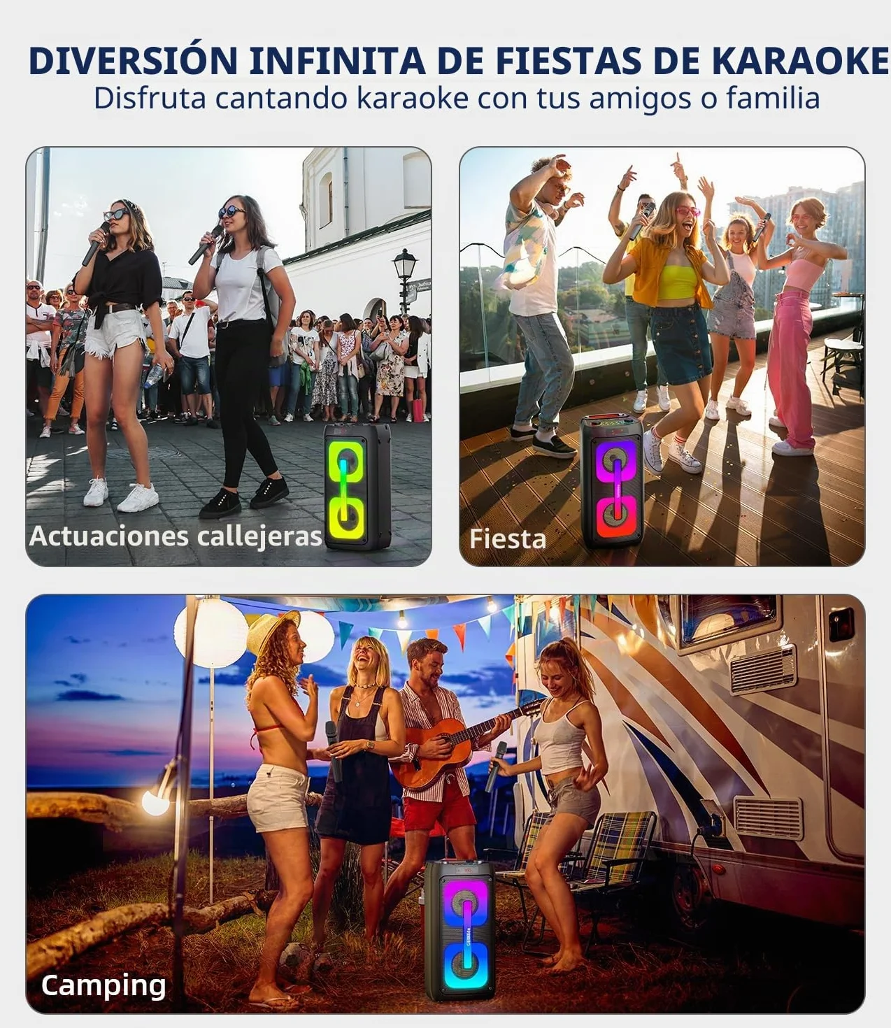 Máquina de Karaoke 2 microfonos inalambricos,Altavoz Karaoke Profesional Completo,Bluetooth portátil con Luces LED,Sistema PA,para Fiestas,Regalo,al Aire Libre,soporta Bluetooth/TF/USB/AUX/TWS