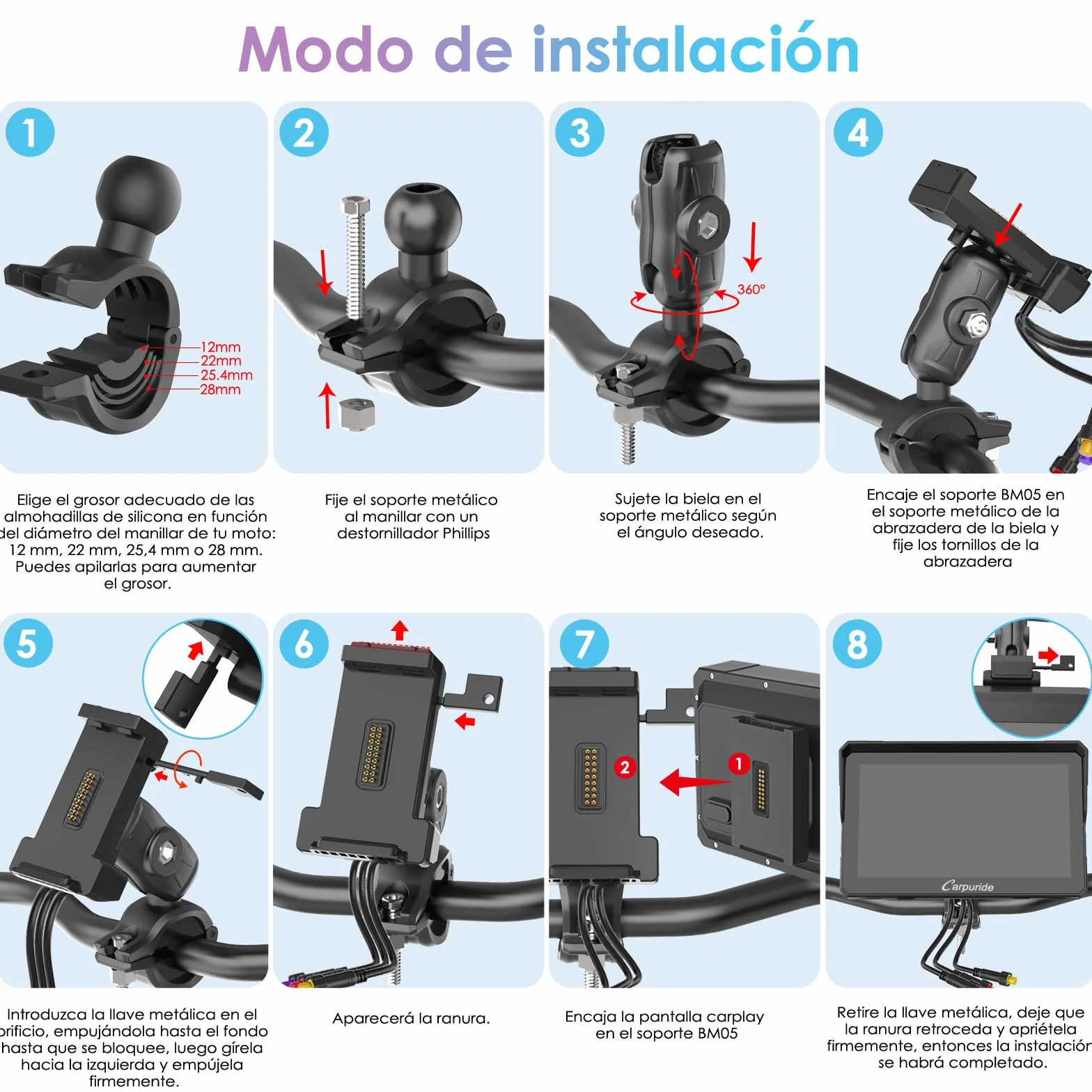 CARPURIDE W702RS Pro Motocicleta Carplay Pantalla con Radar BSD y BM05 Soporte, Inalámbrico CarPlay y Android Auto, 7" Impermeable Táctilpantalla, Intercomunicador, Dual Bluetooth, Cable Controlador.