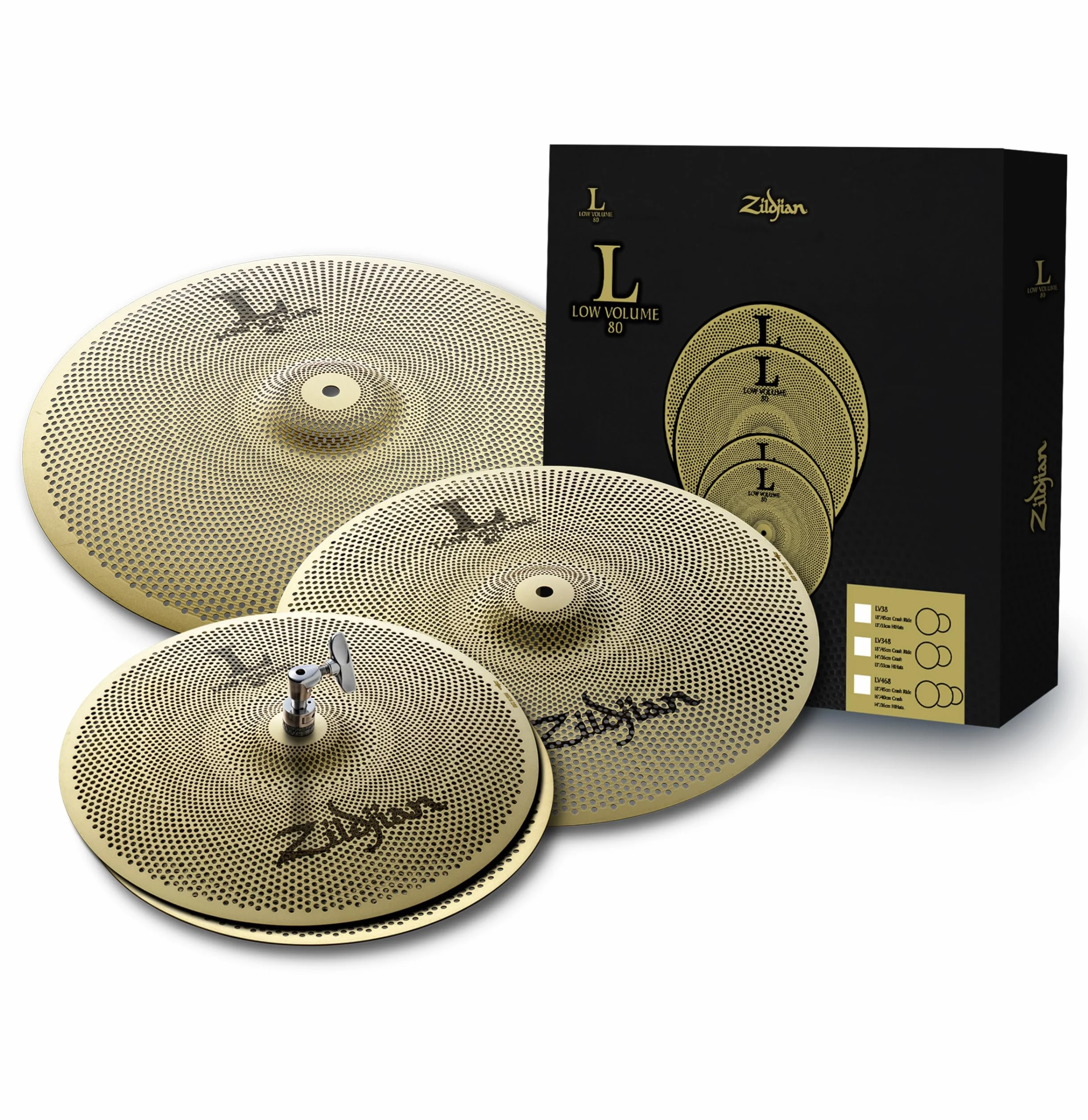 Zildjian LV468 L80 - Series Low Volume 3 Cymbal Box Set, 14" Hi-Hats, 16" Crash, 18" Crash/Ride