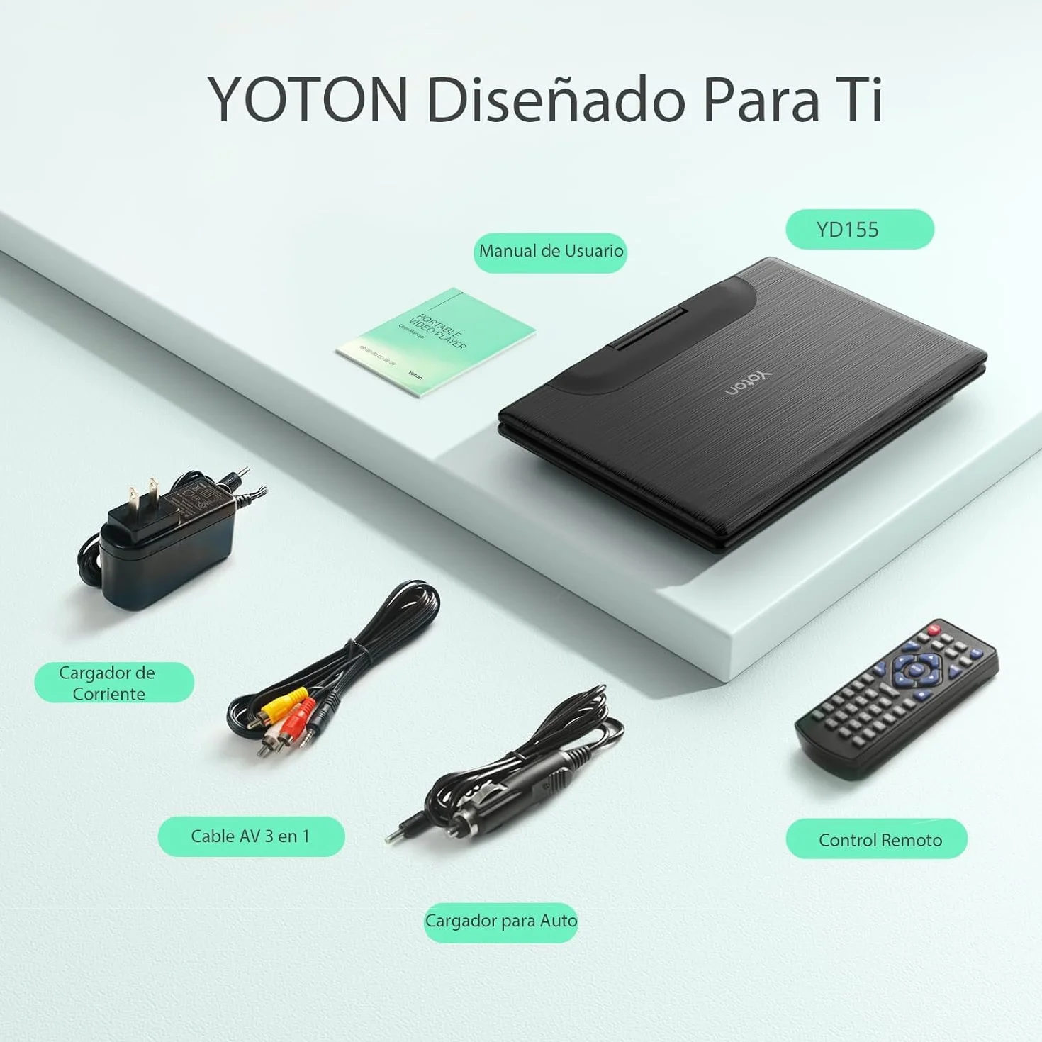 Yoton Reproductor DVD portátil de 14", DVD portátil para automóvil con parlantes estéreo duales y Conector para Auriculares, admite TV Sincronizada/Tarjeta SD y Lectura de Disco USB