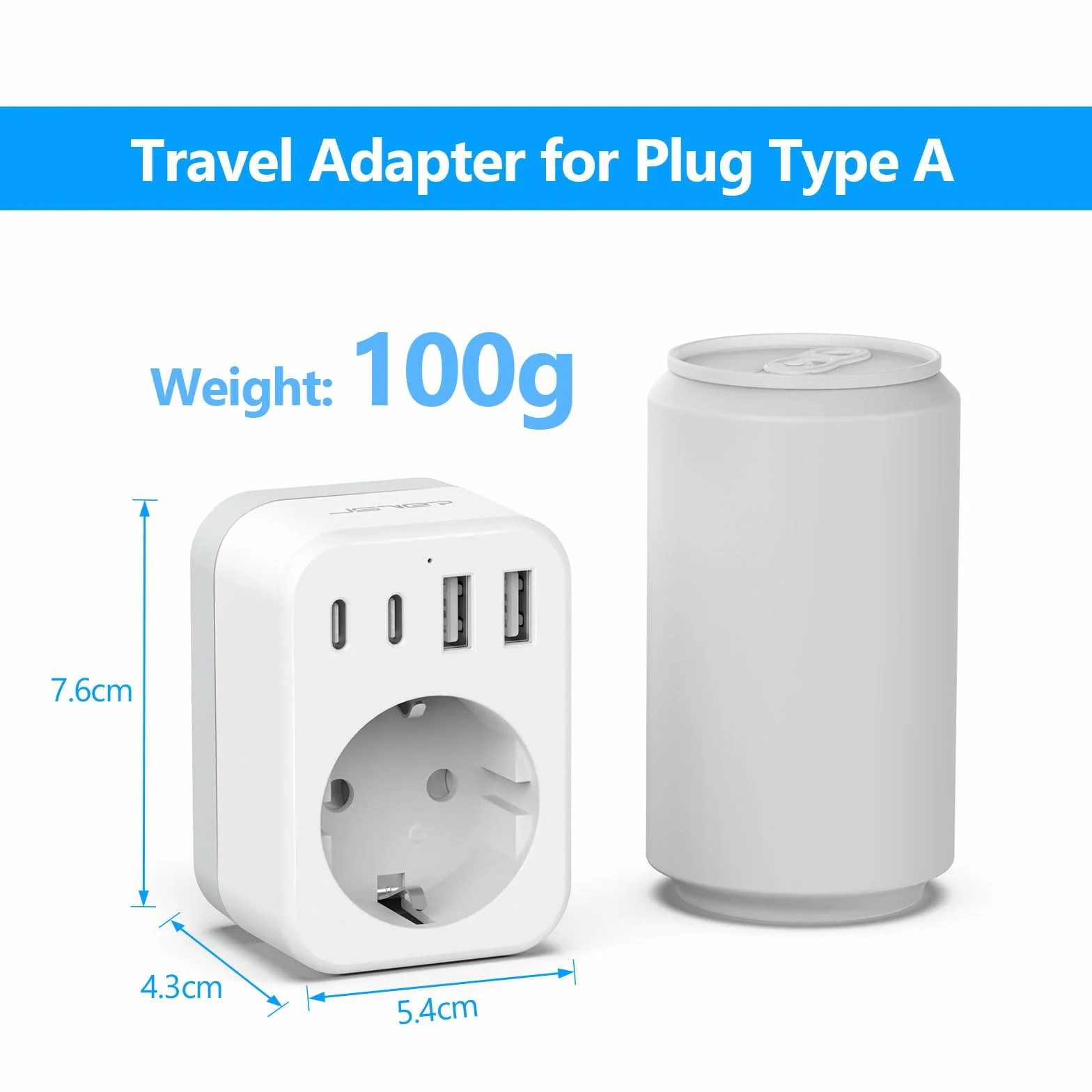 Adaptador Japon, JSVER 5 en 1 Adaptador Enchufe para Japan Tipo A con 2 USB A y 2 USB C, Enchufe de Viaje para Español a Japones,América, México, Canadá, Tailandia-Blanco
