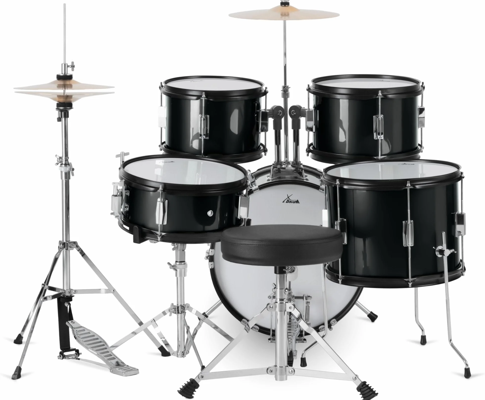 XDrum Junior Pro Batería Infantil Black - adecuada de 5 a 9 años - Set de batería con accesorios completos - incl. escuela - Negro