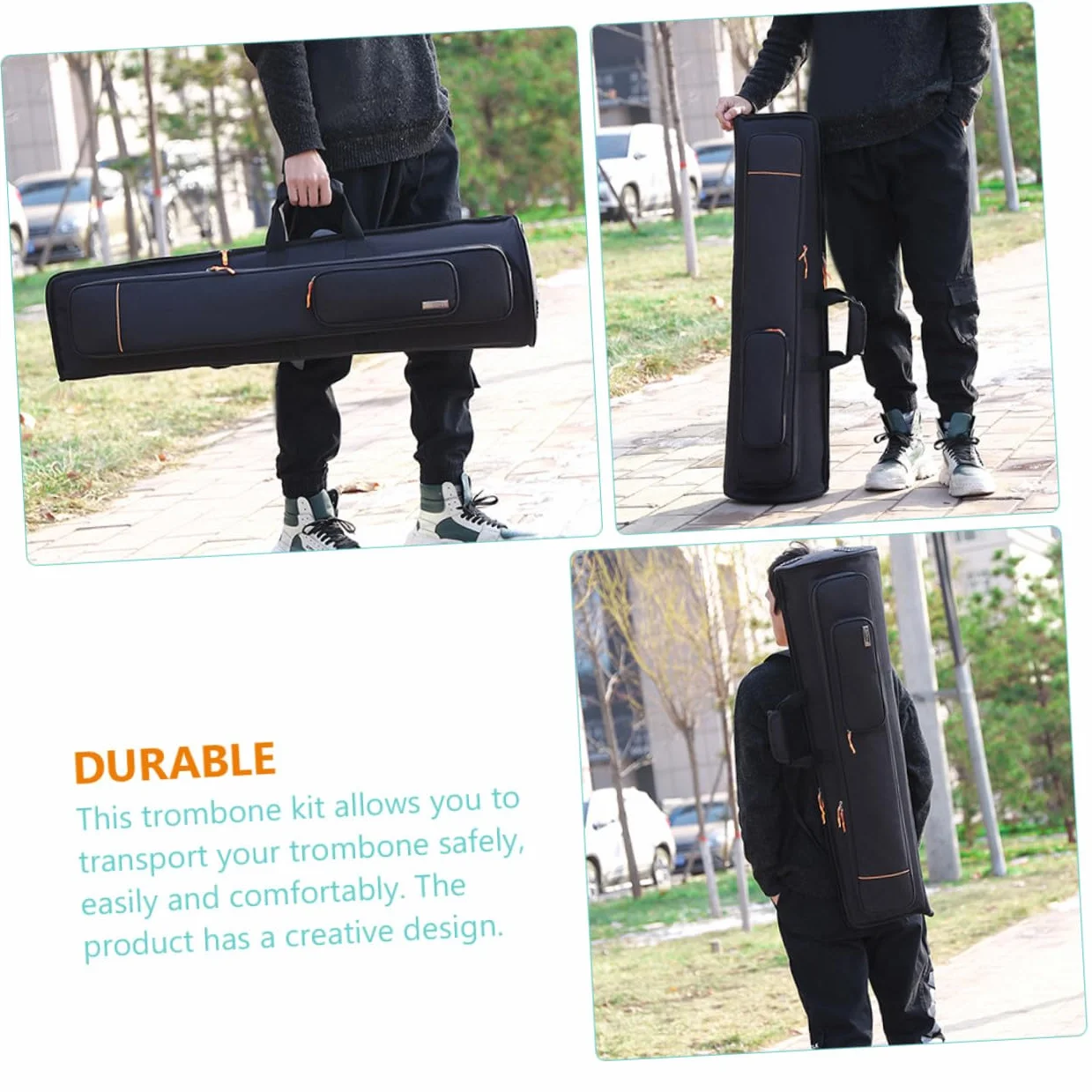 LIFKOME Bolsa de Trombón Tenor Oxford Acolchado de 16 Mm y 2 Bolsillos Delanteros, Bolsa de Transporte para Músicos Profesionales en Conciertos