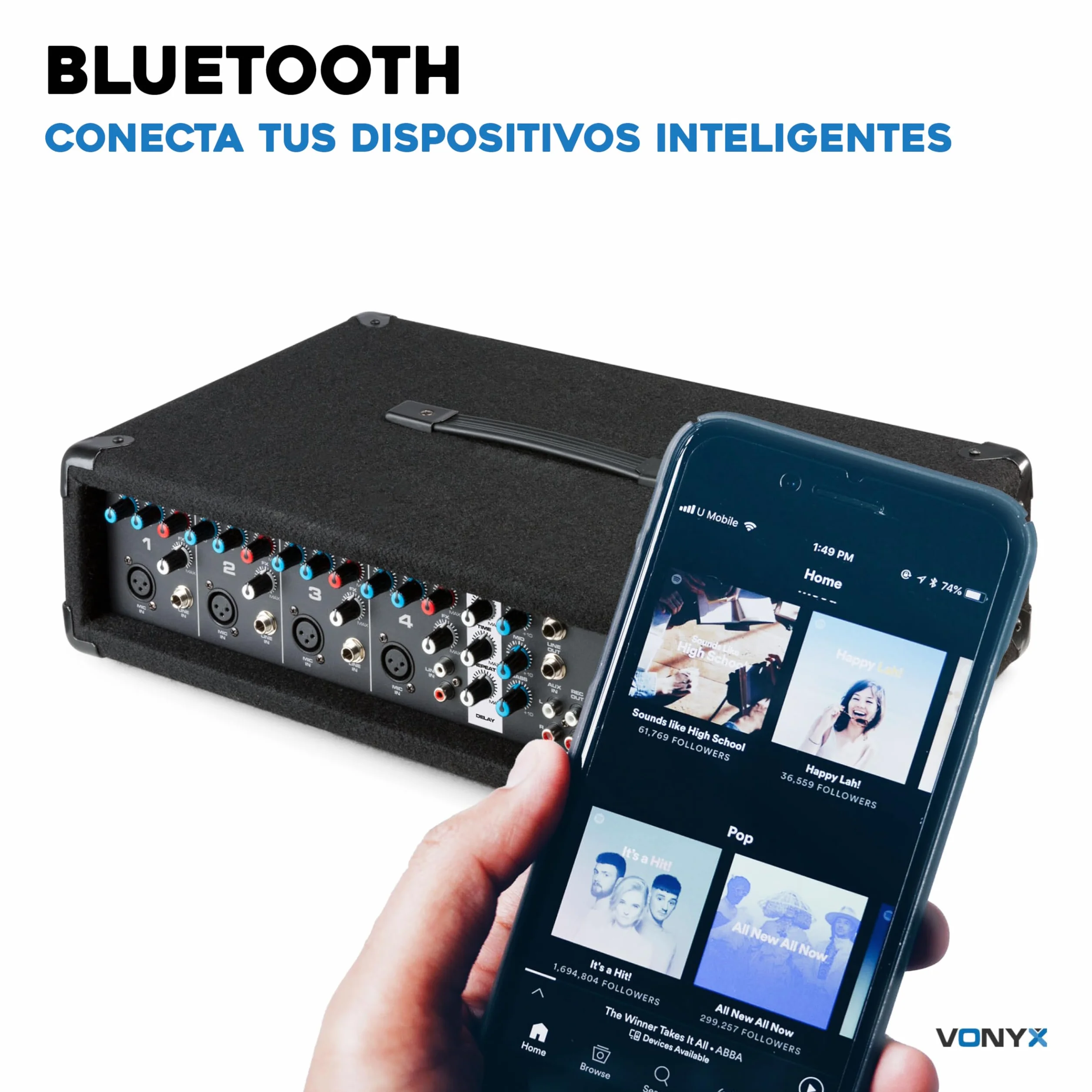 Vonyx VX210 – Sistema Karaoke Profesional de 800W con 2 Altavoces 10” y Soportes, Mezclador 4 Canales, Bluetooth, USB, SD, Equipo de Sonido para Fiestas y Karaoke Adultos, Color Negro
