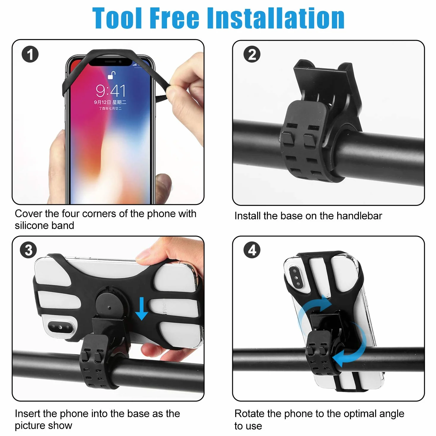 MOSUO Soporte Móvil Bicicleta Universal 360° Rotación para iPhone Smartphones 4.5-7.0 Pulgadas