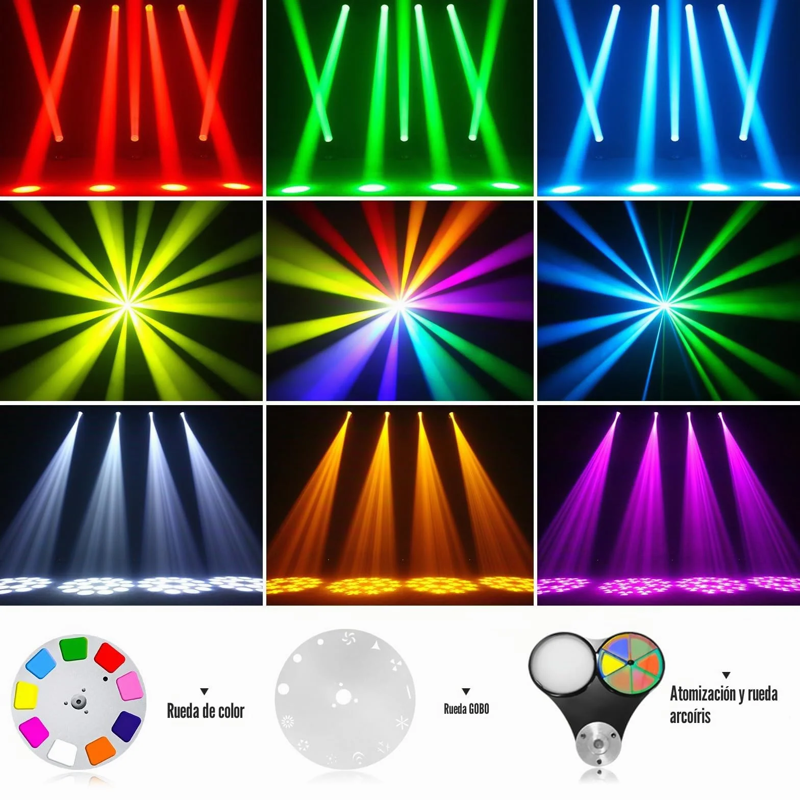 200W Cabeza Móvil RGBW LED Beam Luces de Escenario, Foco Electrónico 14 Patrones dmx512 Luces de Fiesta 18 Prismas 360° Rotación Efecto Arcoiris Para Navidad DJ Discoteca Bar Boda