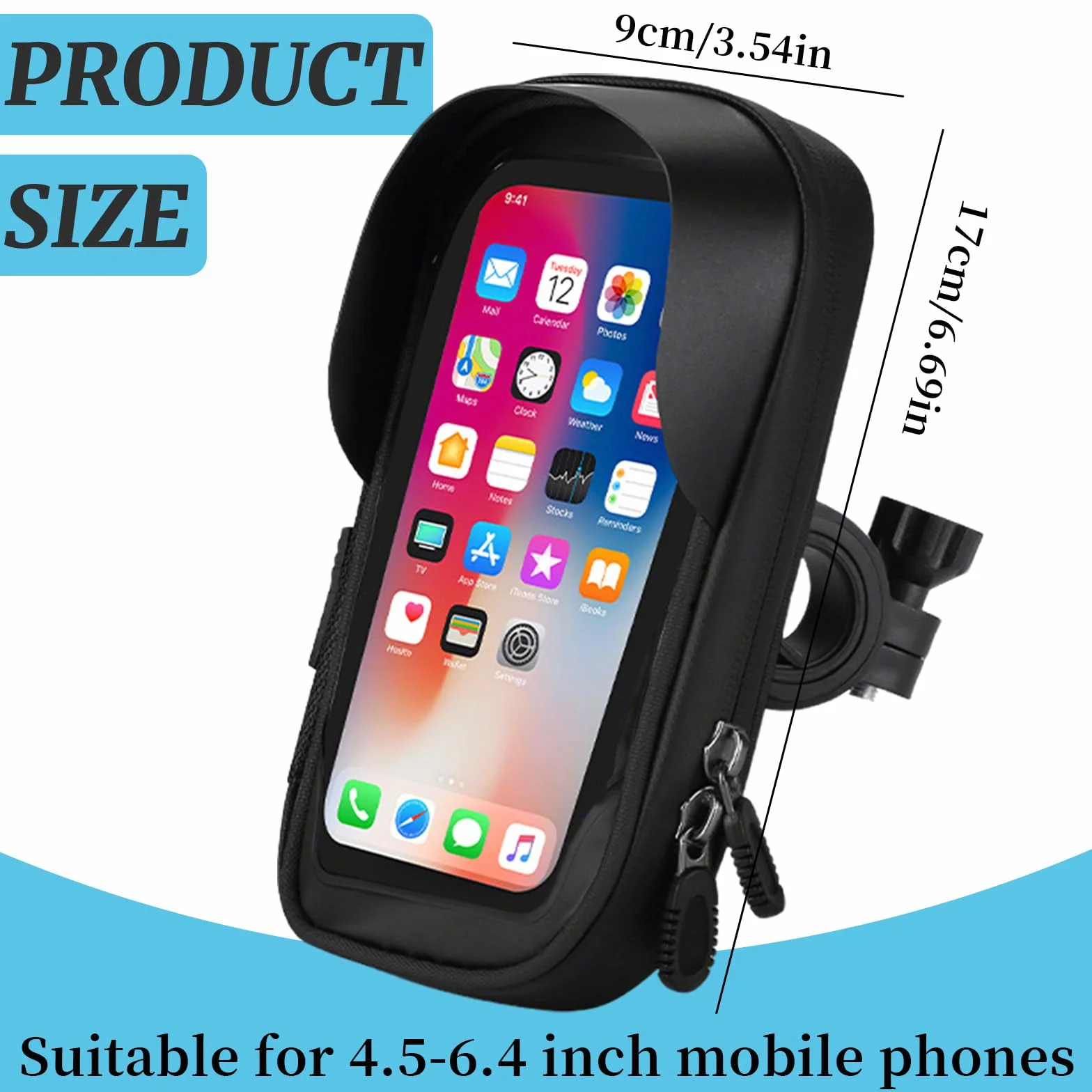 Soporte Móvil Bicicleta Moto Impermeable Cubierta de Lluvia para Teléfono hasta 4.5-6.5 Porta Móvil MTB Bici Ciclismo Rotación 360 °con Ventana para Pantalla Táctil