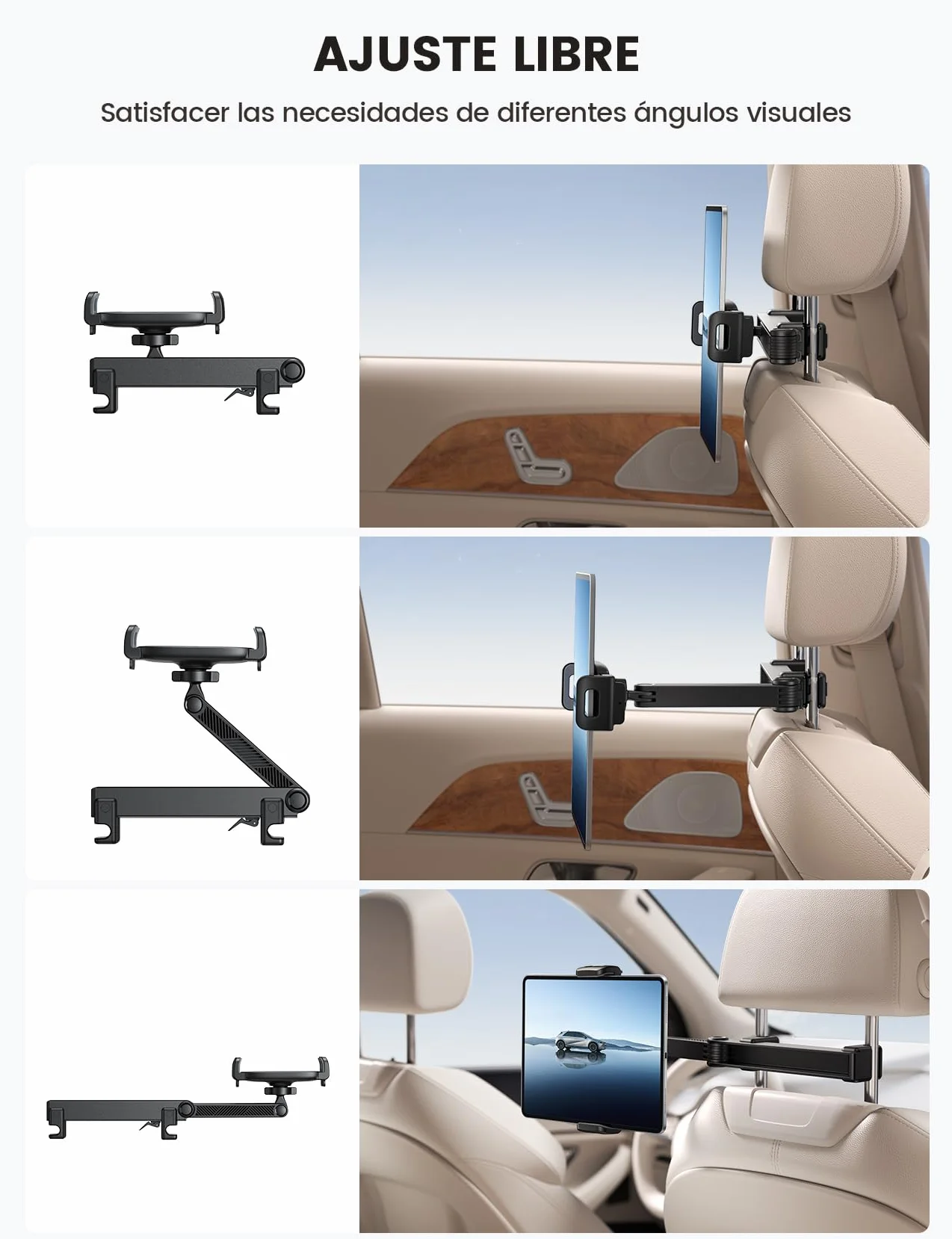Lamicall Soporte Tablet Reposacabezas Coche - [con Cerradura] [Brazo de Extensión Biaxial Mejorado] 360°Rotación, Soporte Coche para iPad Pro, Air, Mini, Switch y Otros 4,7 a 13" Móvil y Tablet