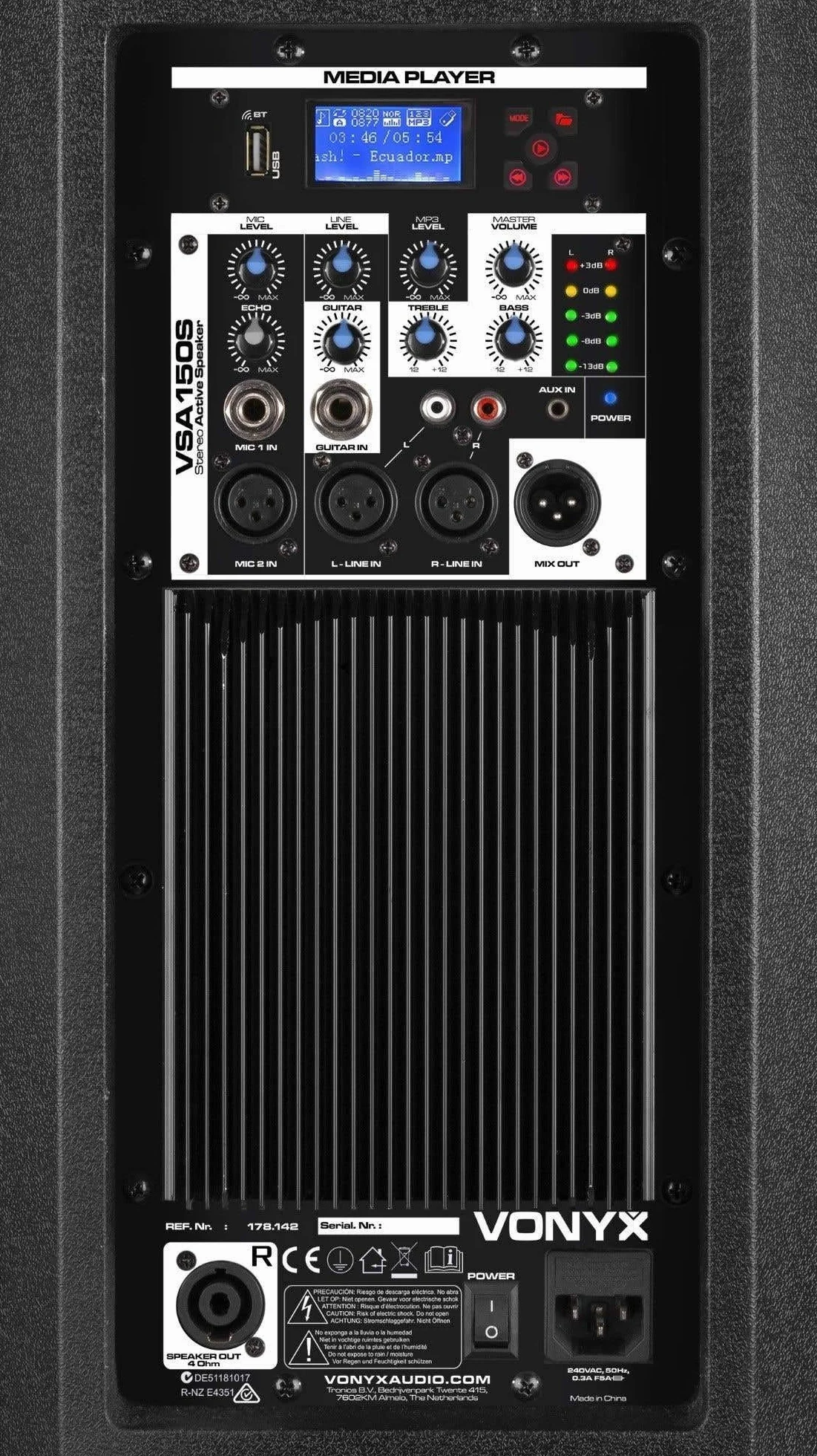 Vonyx VSA150S Juego de Altavoces Activos estéreo de 1000 W con Bluetooth, Reproductor de MP3 y Control Remoto - ¡Adecuado para DJ's, músicos, Cantantes y discursos!