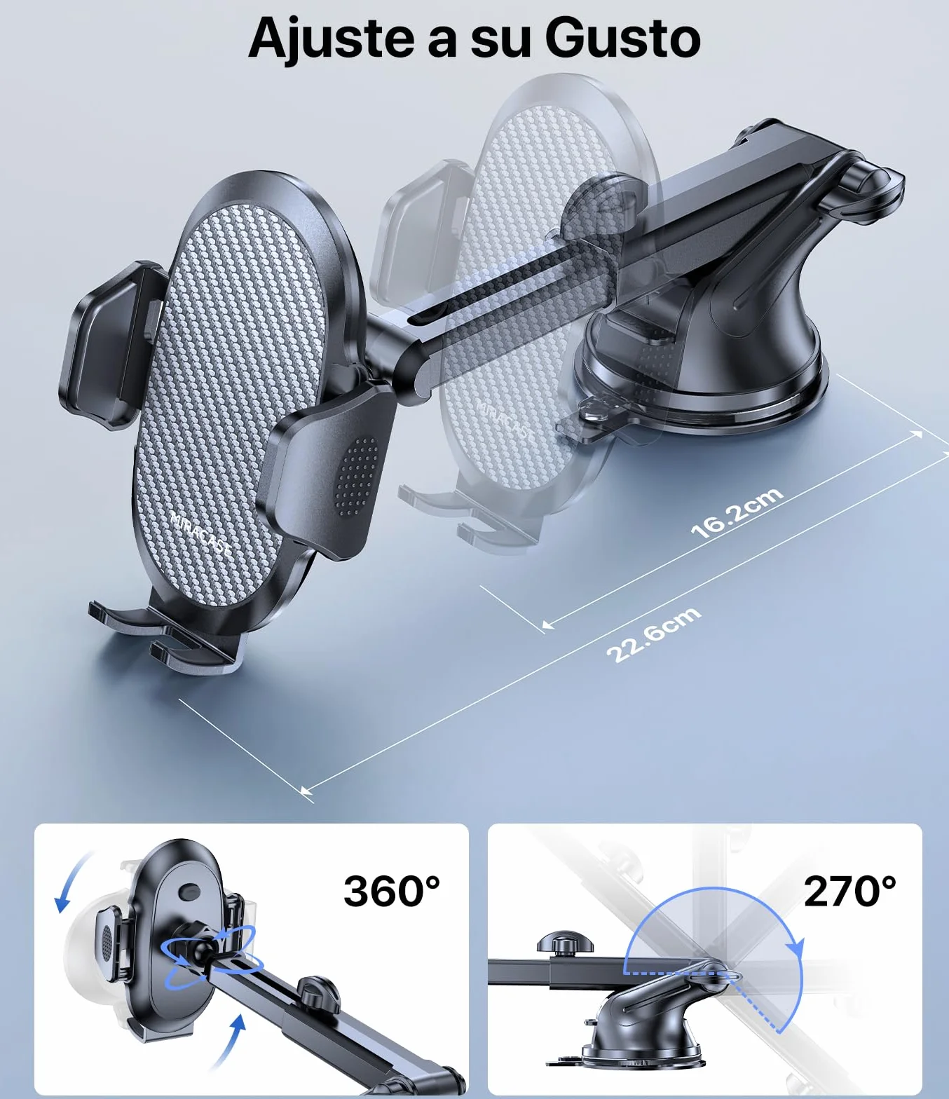 Miracase Soporte Móvil Coche Ventosa Potente 360° Rotación Sujeción Universal 4-7.2"