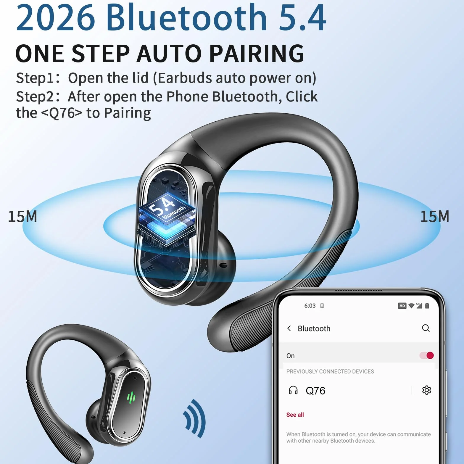 Auriculares inalámbricos Bluetooth Deportivos 5.4 HiFi Estéreo con Cancelación Ruido ENC, 50H IP7 Impermeable