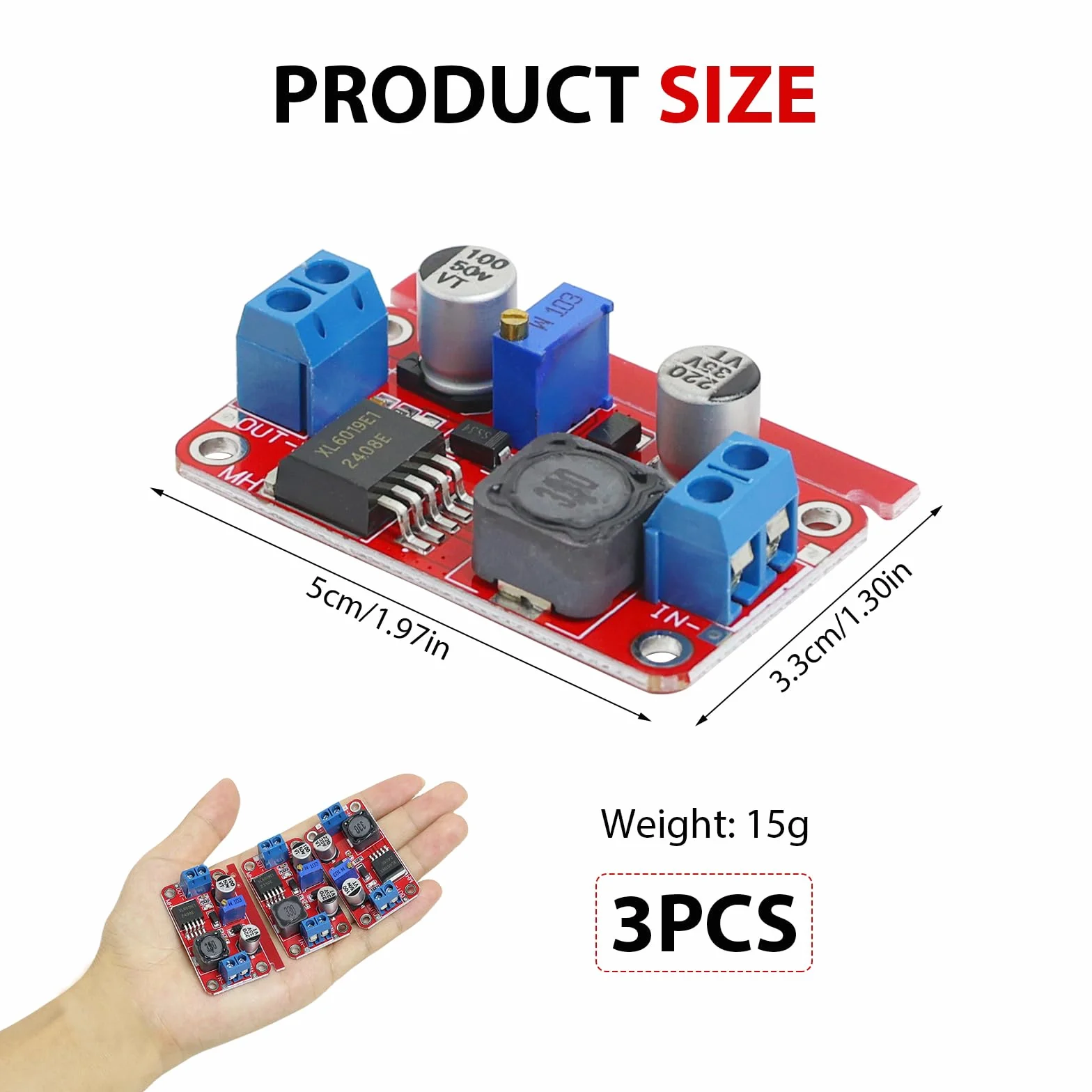 3 Piezas Módulo Step-Up Convertidor de Voltaje Ajustable DC 3V-35V a 5V-40V XL6019 Boost Converter Adaptador de Alimentación para Dispositivos Electrónicos Portátiles