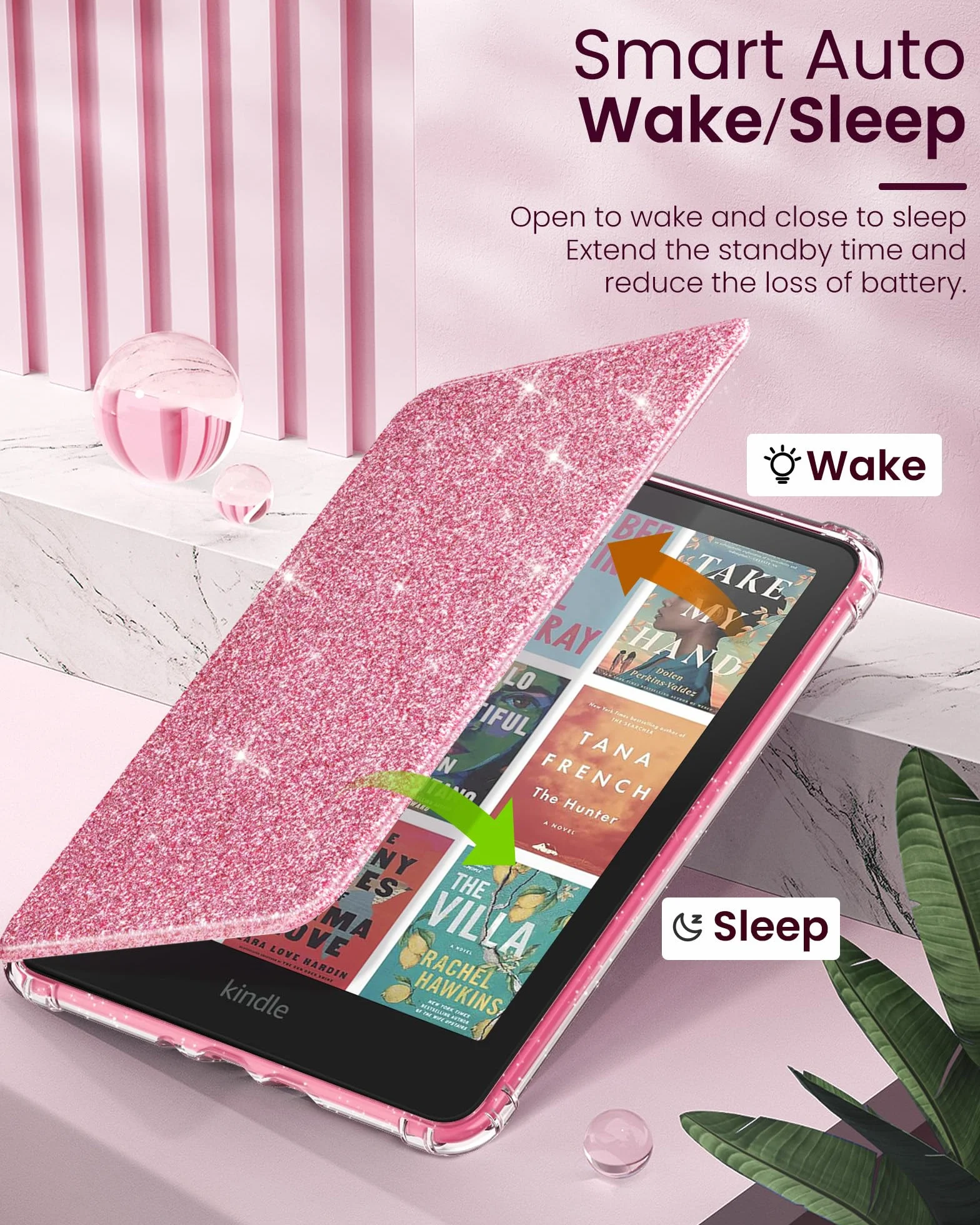 MoKo Funda para 7" Kindle Paperwhite 12ª Gen 2025/2026 & Kindle Colorsoft 2024/2025, Brillo Claro Cubierta Trasera de TPU Flexible con Carcasa Ligera, No Apta para Kobo, Purpurina Rosa