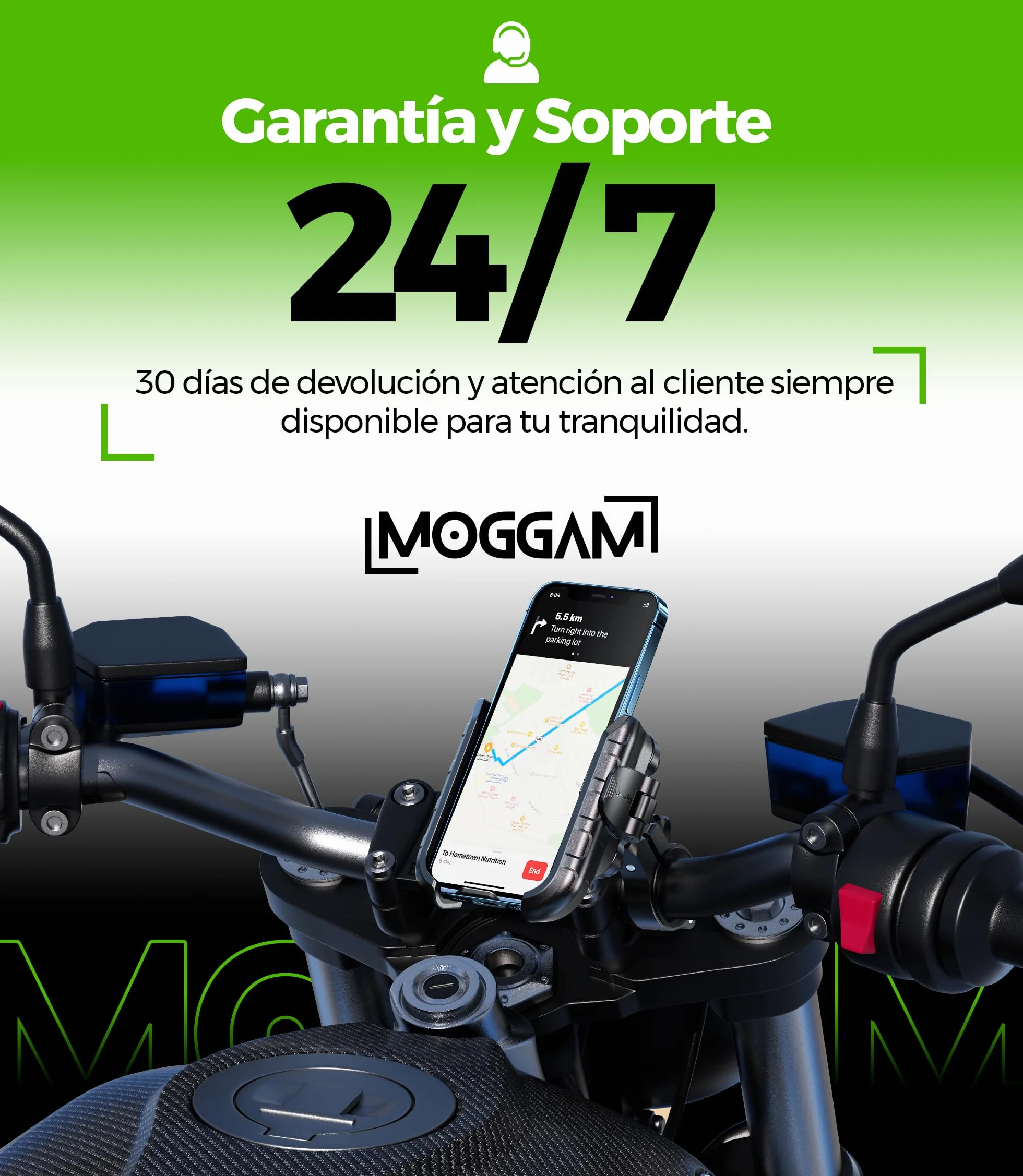 Soporte Móvil Moto Antivibración Aluminio CNC Liberación Rápida Rotación 360° Montaje Manillar 22-32mm Espejo 12-14mm Compatible Scooter Bicicleta