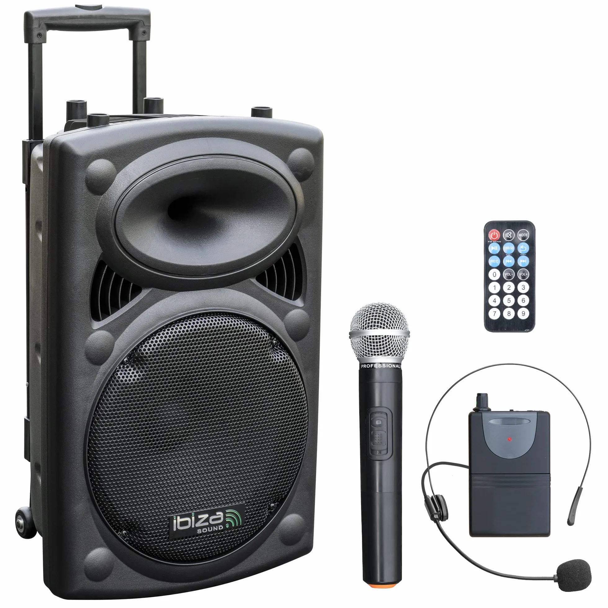 Ibiza PORT12VHF-BT Altavoz PA Portátil 12" 700W Máx. 350W RMS con 2 Micrófonos VHF TWS Trolley