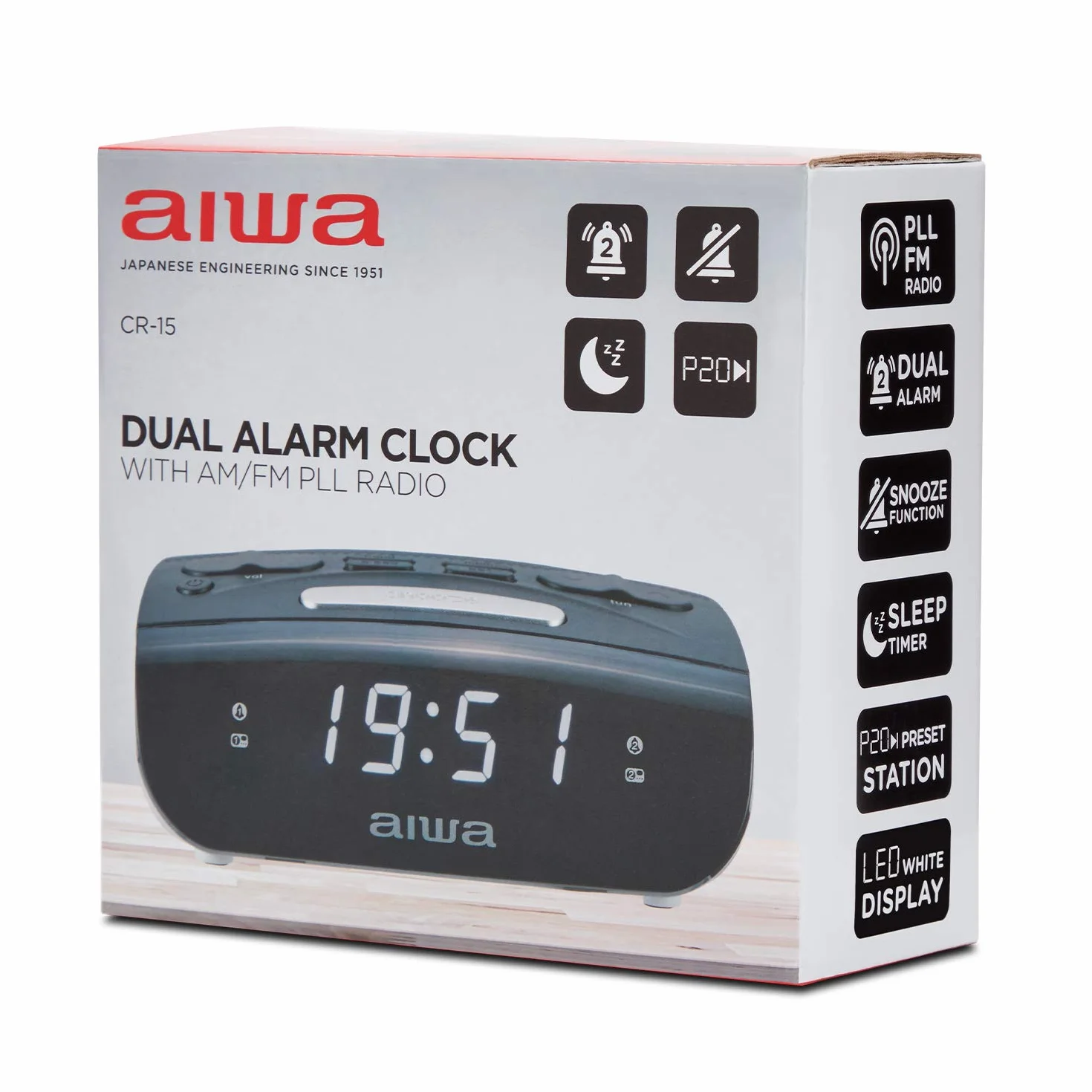 Aiwa CR-15: Radio Reloj Despertador, Pequeño, con función Snooze & Sleep, Despertador por Radio o Alarma