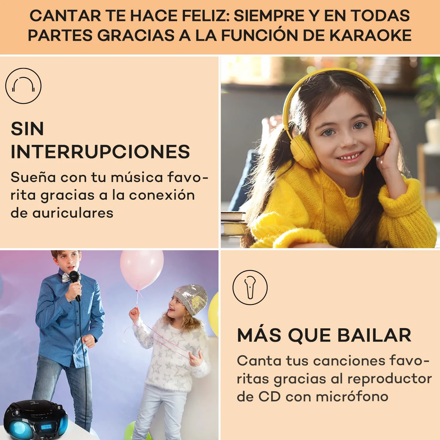 Auna Radio Portatil Pequeña con CD para Casa de 3W, Boombox FM+ Radio con Bluetooth + AUX Sonido Estéreo, Pantalla LED y Luces, con Asa, Transistores Radio Digital con USB, MP3, Carga Eléctrica