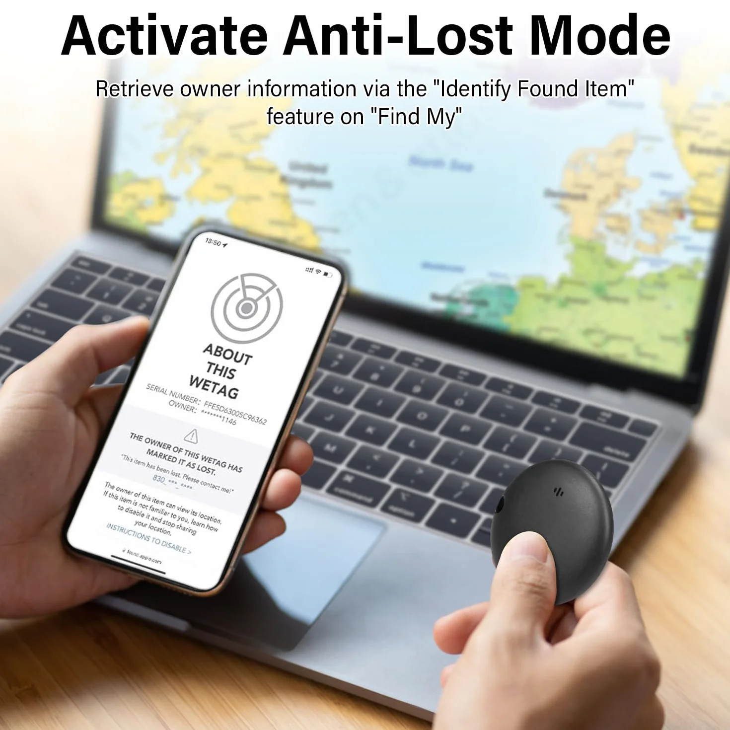 Smart Air Tracker Tag 4 Pack, Localizador Llaves Bluetooth Funciona con Apple Buscar(Sólo iOS), Buscador de Llaves, Billetera y Equipaje, Batería Reemplazable