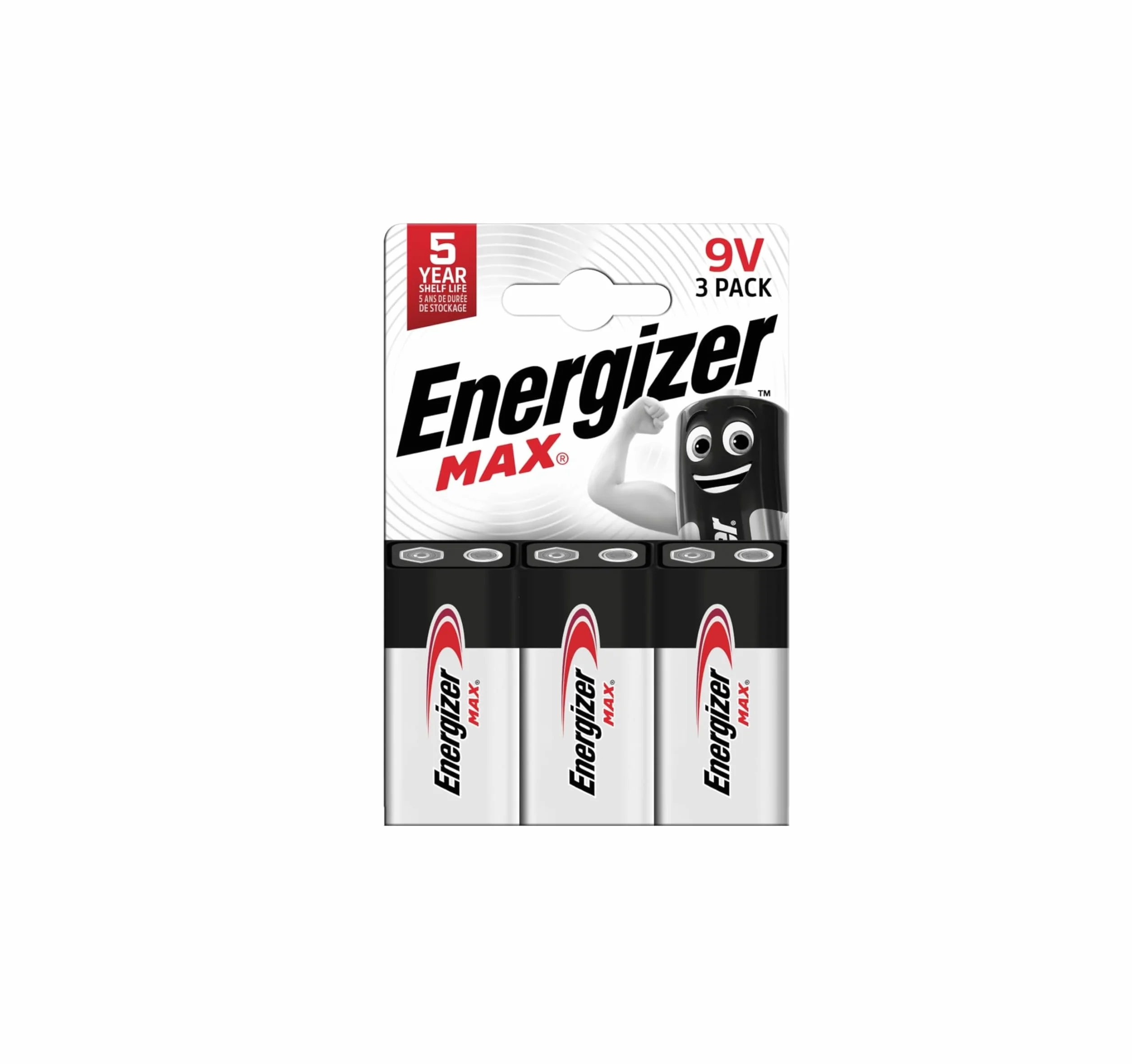 Energizer Max - Pila 9V Alcalinas (Paquete de 3) - Baterías de 9 Voltios - para Detector de Humo/monóxido de Carbono, electrónica y Audio - Construcción 100% a Prueba de Fugas - 5 años de Vida útil