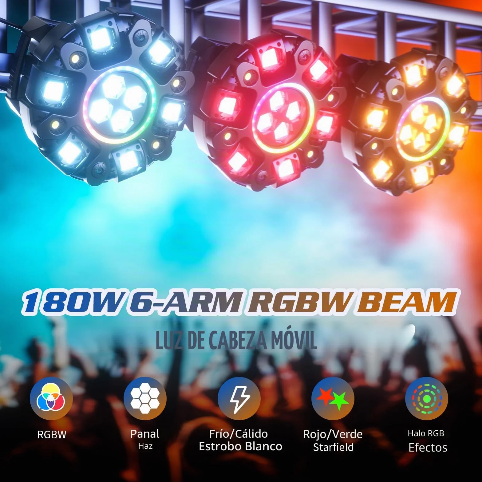 180W Cabezas Moviles LED Beam Luz Discoteca RGBW DMX Iluminación de Escenario Focos de Efecto para Fiesta DJ Clubes Navidad