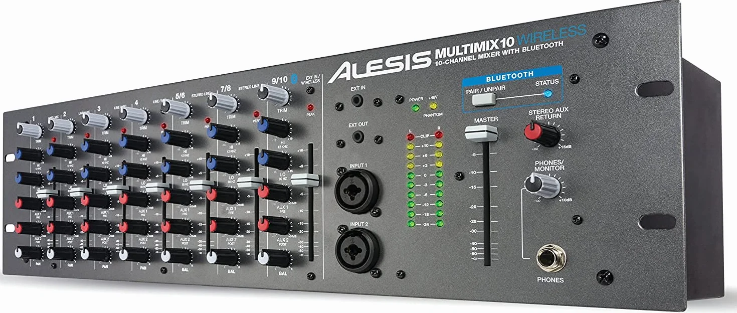 Alesis MultiMix 10 Wireless - Mezclador de audio de 10 canales con Capacidad Inalámbrica Bluetooth para Montar en Bastidor