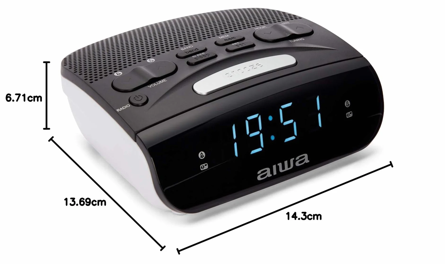 Aiwa CR-15: Radio Reloj Despertador, Pequeño, con función Snooze & Sleep, Despertador por Radio o Alarma