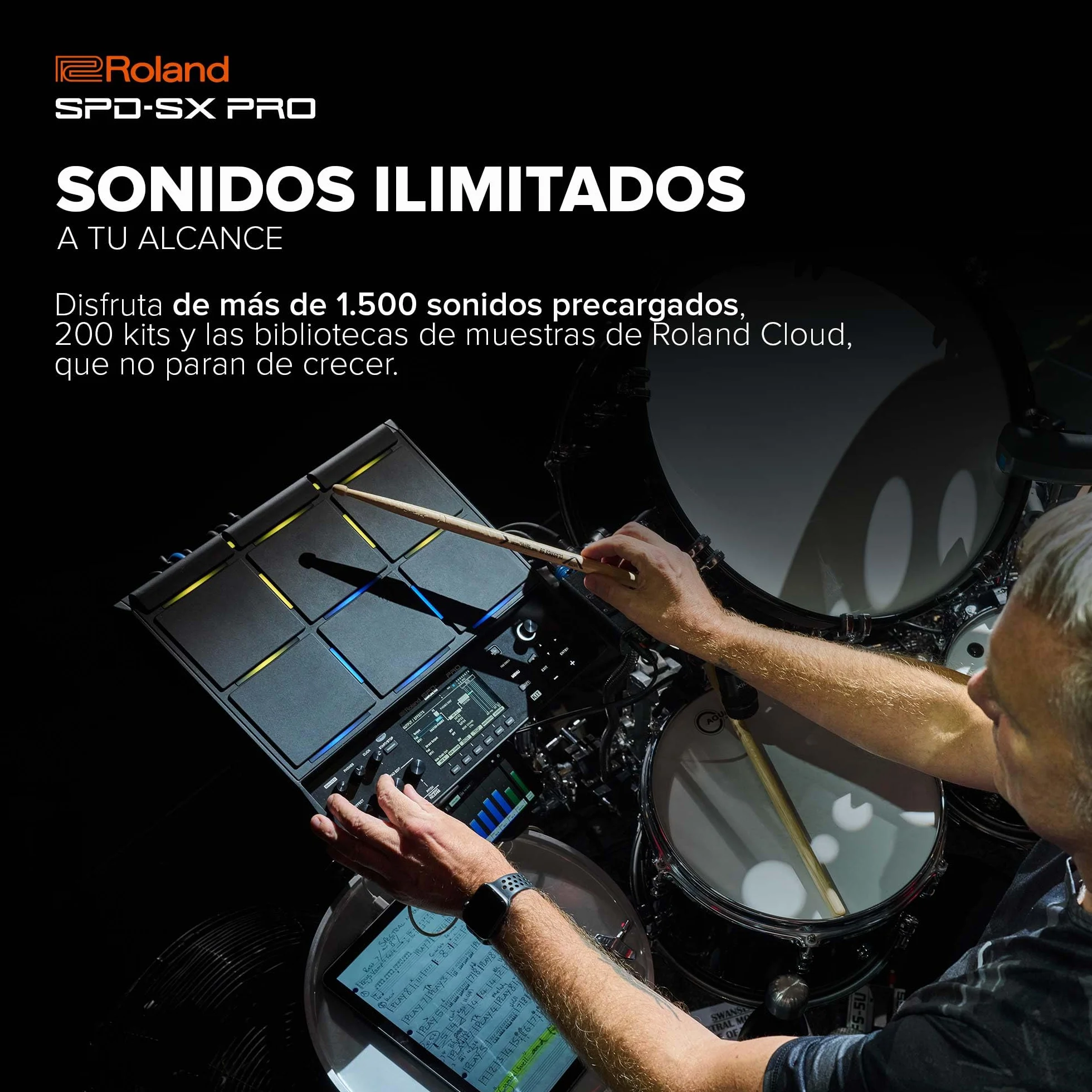 Roland SPD-SX PRO Pad de sampleo | El pad de sampleo estrella para baterías y otros músicos | 9 superficies activas, 8 entradas para disparadores externos, pantalla a color, LED de pad personalizables