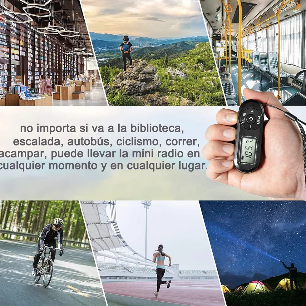 Radio Portátil FM de Bolsillo con Pantalla Digital LCD, Auriculares, Presintonías