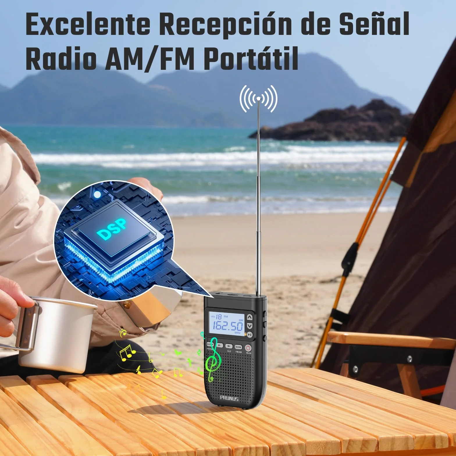 PRUNUS J-618 Mini Radio de Bolsillo admite Conexión de Auriculares Bluetooth, Am FM Radios Digital con Preajuste Manuales, Radio Portatil Pequeña Recargable de 2000mah, Altavoz Tarjeta SD/Bluetooth.