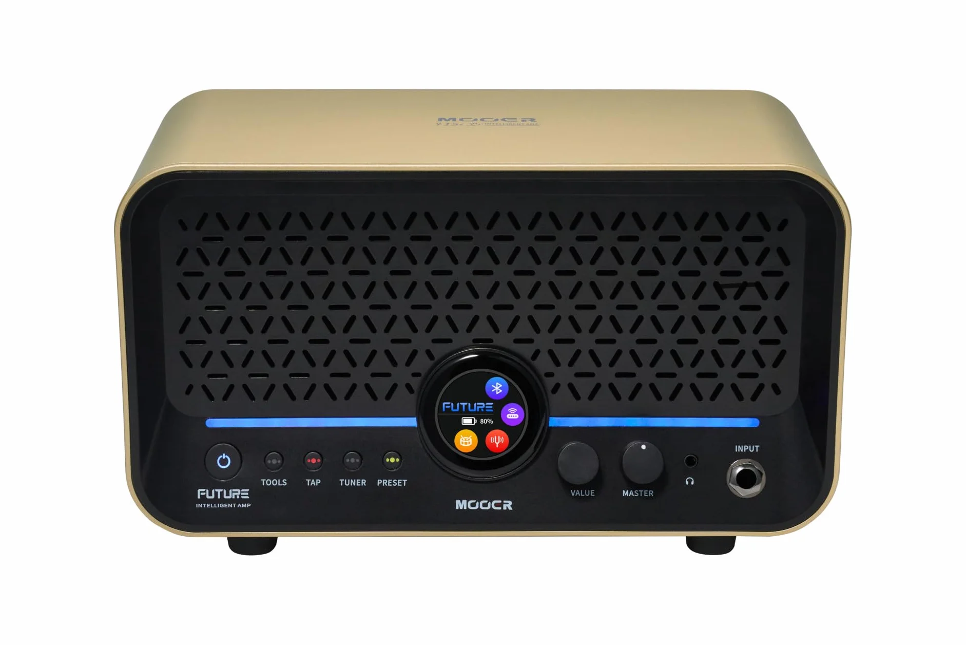 Mooer F15i Li - Combo de Guitarra Multi-Efectos y Modelado, 15 W, con batería - Oro Imperial