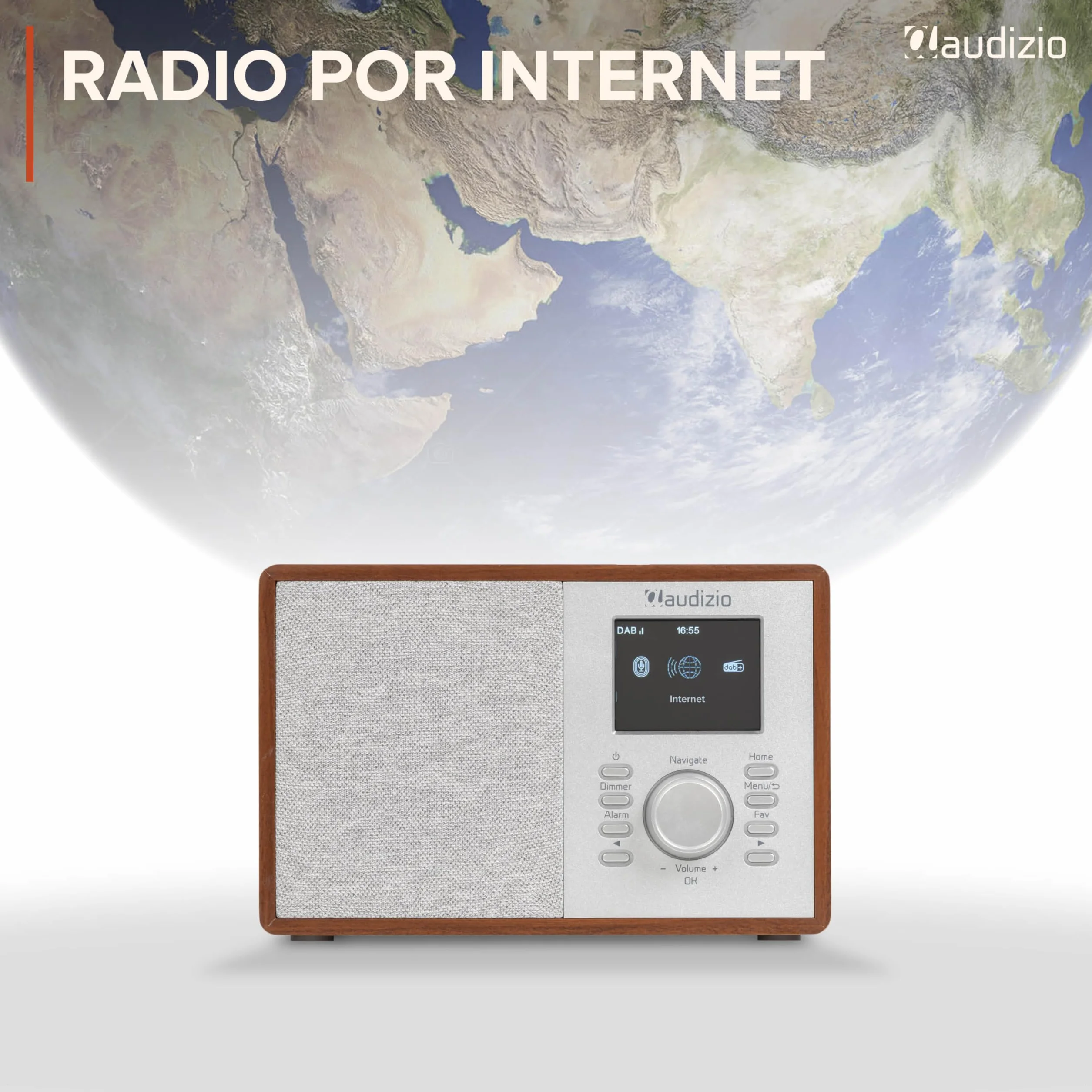 Audizio Cosa – Radio Dab+ FM Internet con Bluetooth 5.2, WiFi, 30W, Pantalla Color 2.4", Altavoz Radio Bluetooth con Entrada AUX y Salida Auriculares para casa y Oficina, Color Madera