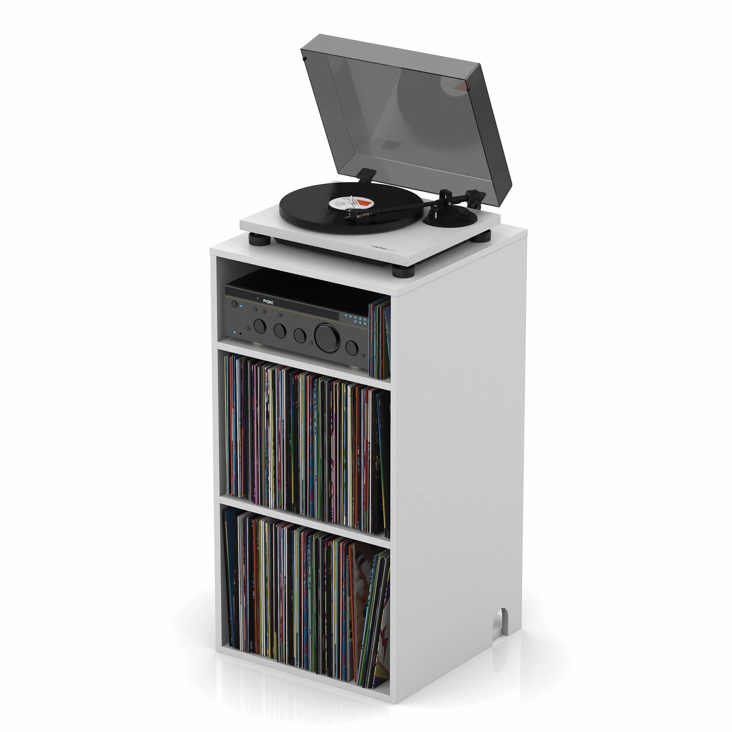 Glorious Modular Mix Rack Blanco - Dos Grandes Compartimentos para Discos de 12'' y un Compartimento para Discos de 7'', El área de Almacenamiento Ofrece Espacio Suficiente para un Tocadiscos