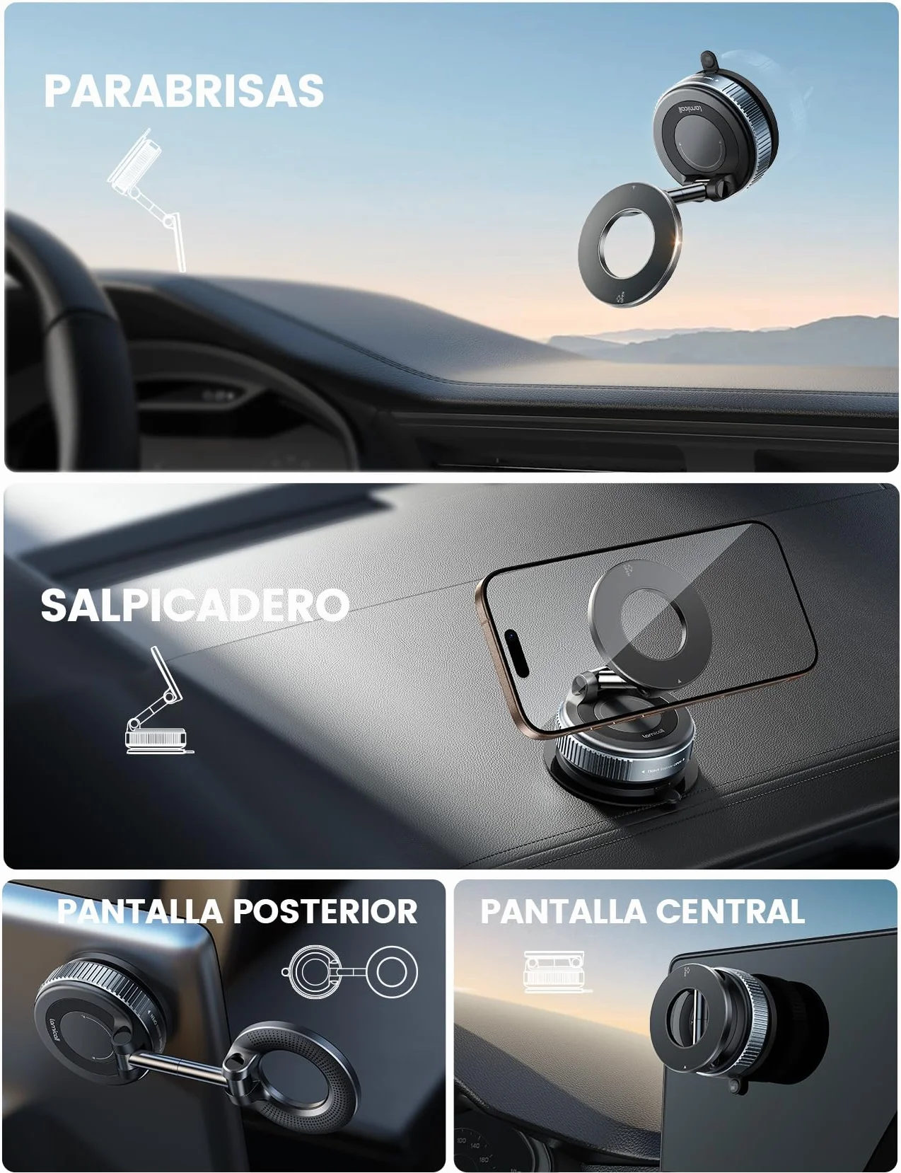 Lamicall Soporte Móvil Coche para MagSafe - [Ventosa de Vacío & 24X N55 Imanes] 360° Rotación, Soporte Coche para Salpicadero/Parabrisas, Soporte Magnetico para iPhone 17 16 15 14 13, Otro Smartphone
